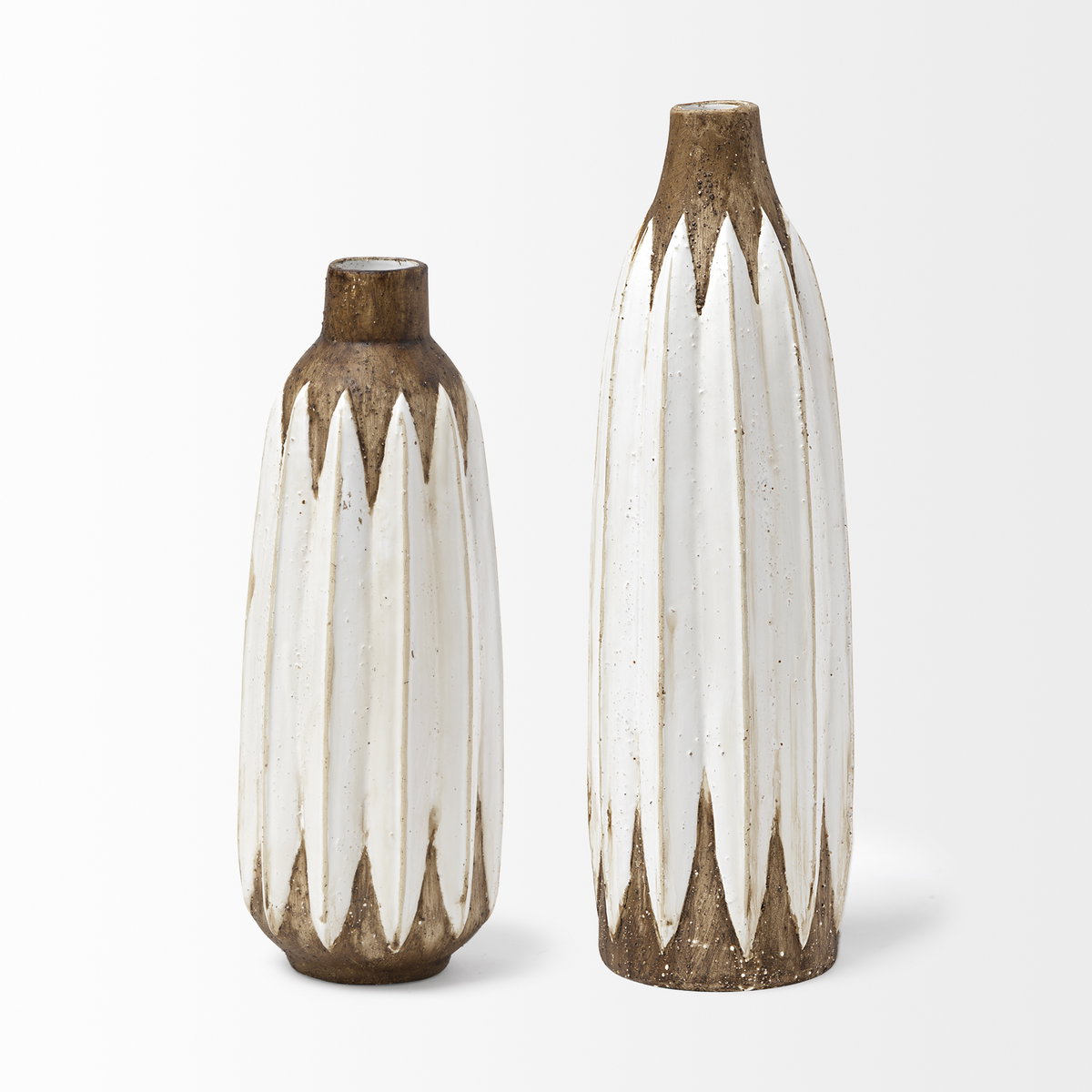 Sisko I Short Rustic Brown White Ceramic Vase, by Mercana, 4.92" length x 4.92" width x 13.98" height View 6