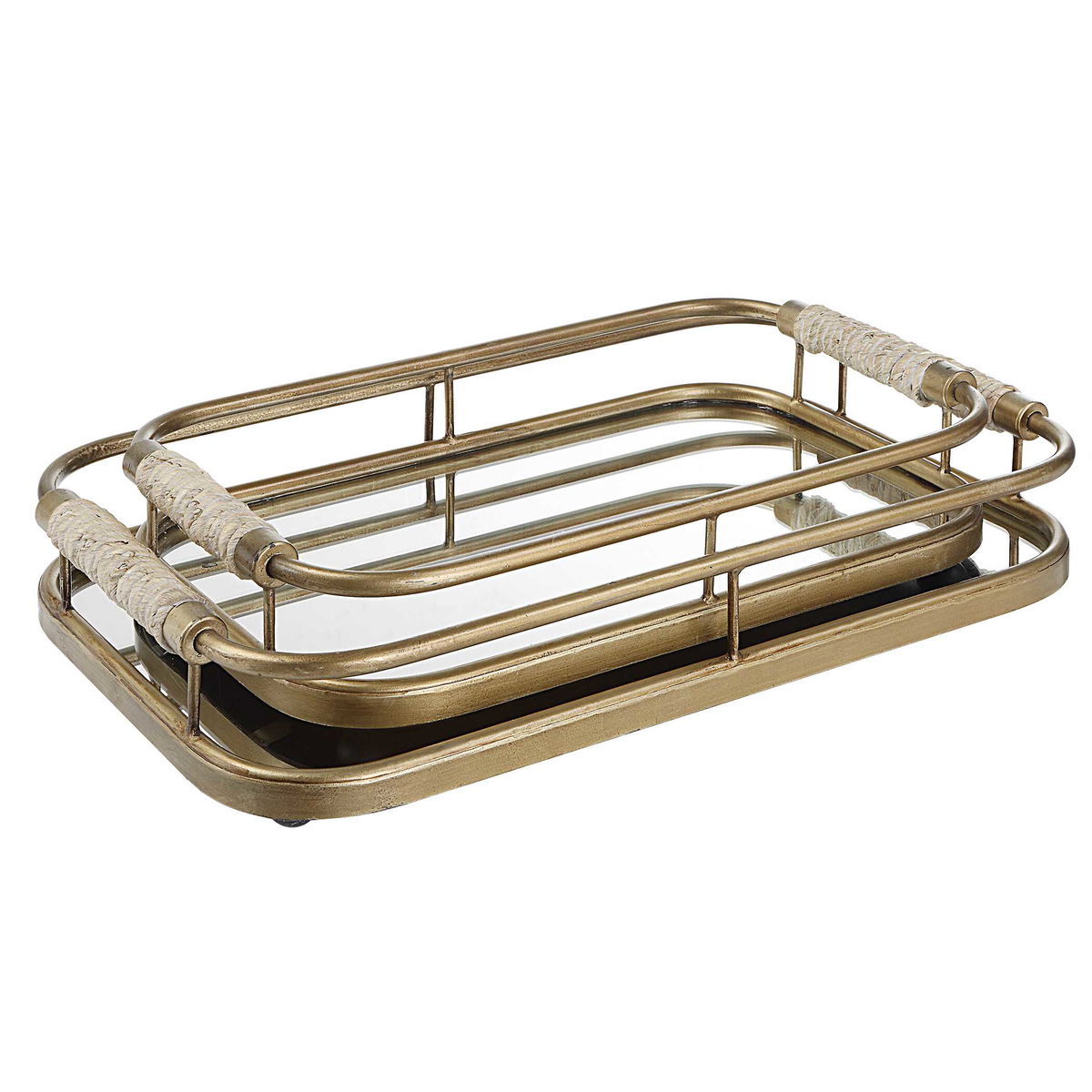 Rosea Brushed Gold Trays Set/2, Decorative Tray by Uttermost, 19.5" width x 3" height x 11" depth View 5