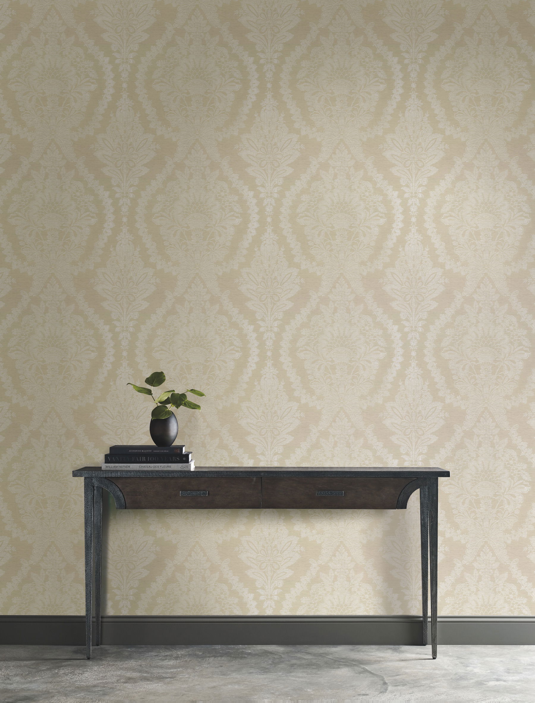 Heritage Damask Beige & White Wallpaper large image 