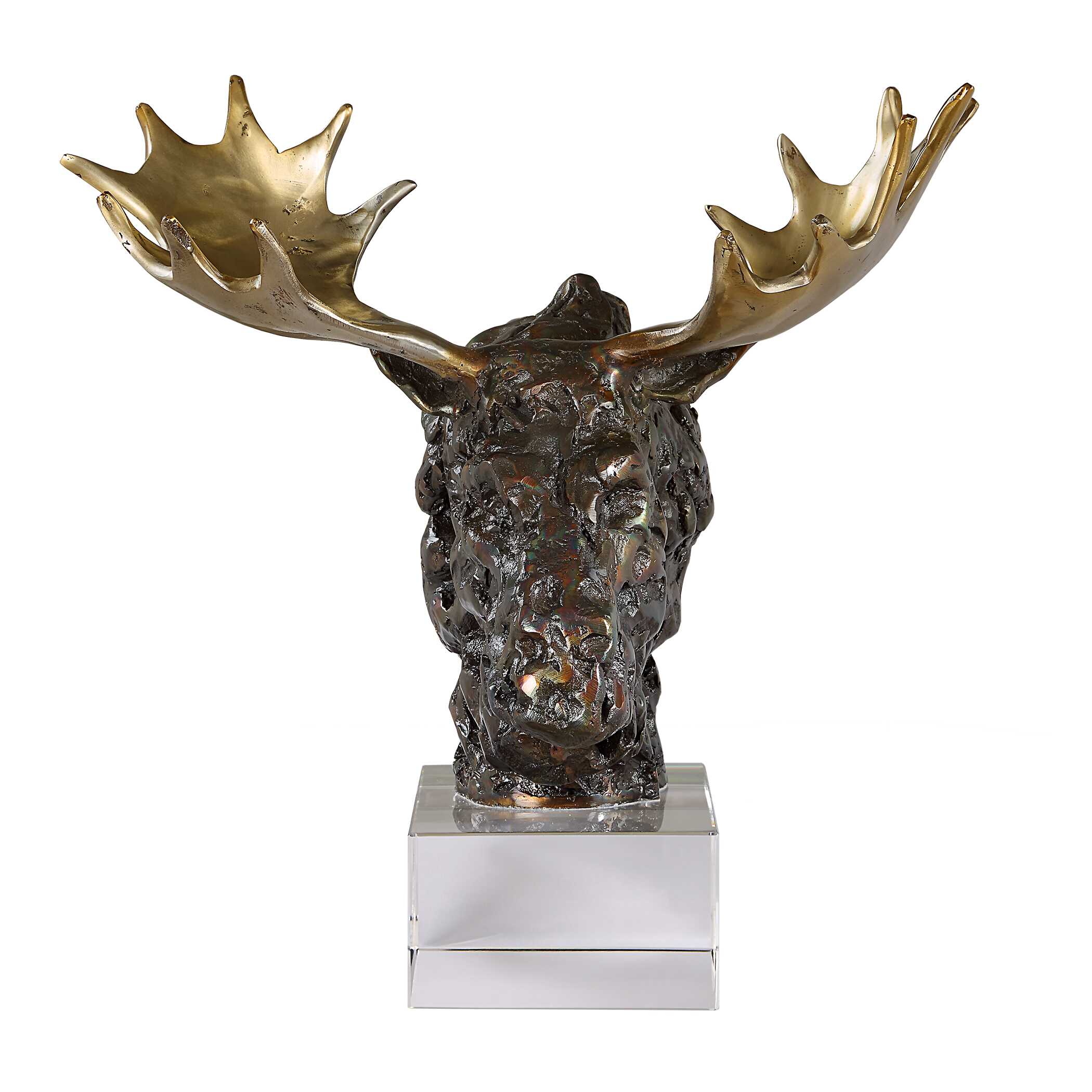 Moose Bust Bronze Sculpture, Decorative by Uttermost, 12.25" width x 9" height x 12.25" depth View 4