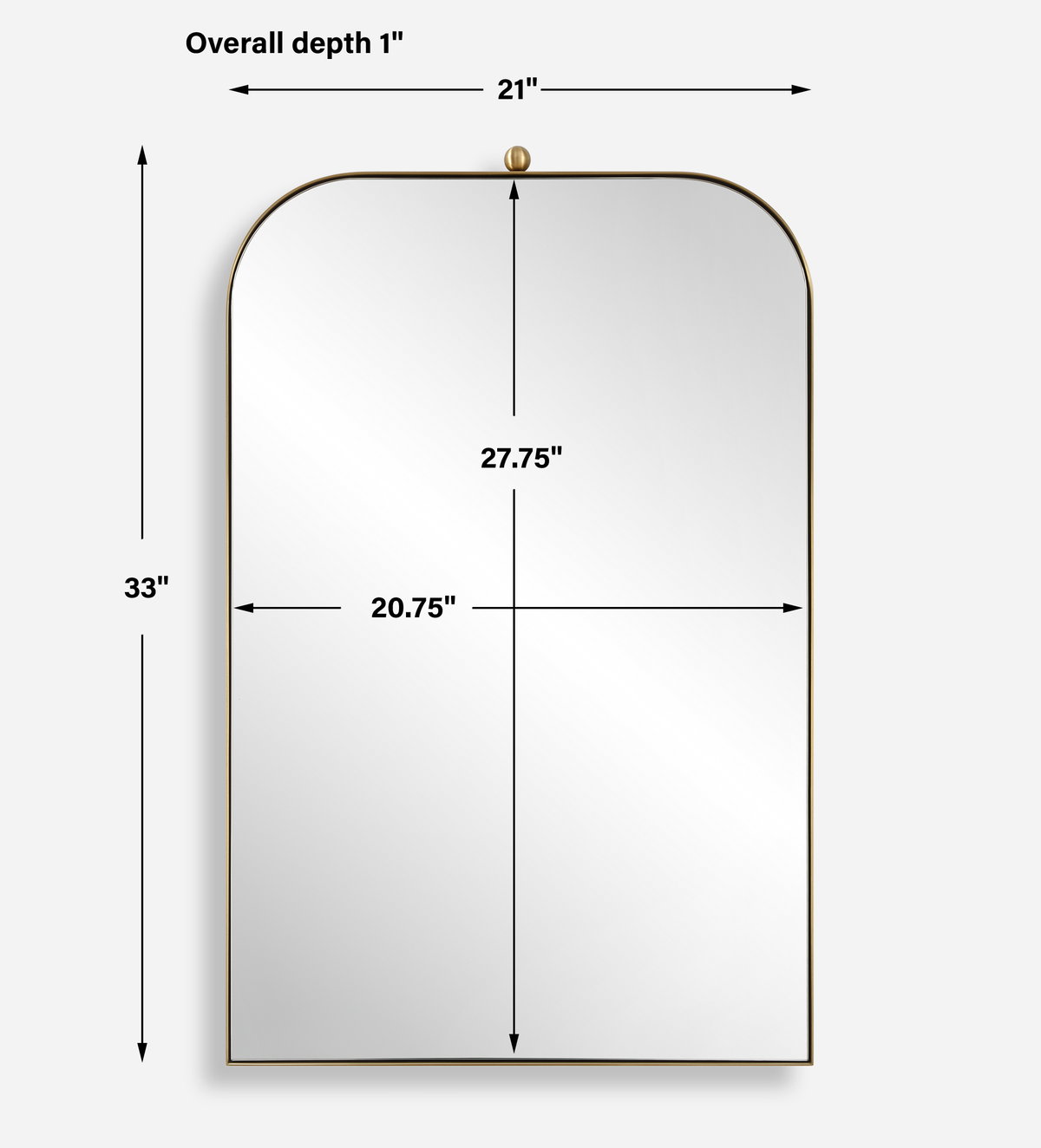 Cassidy Brass Arch Mirror, by Uttermost, 21" width x 33" height x 1" depth View 3
