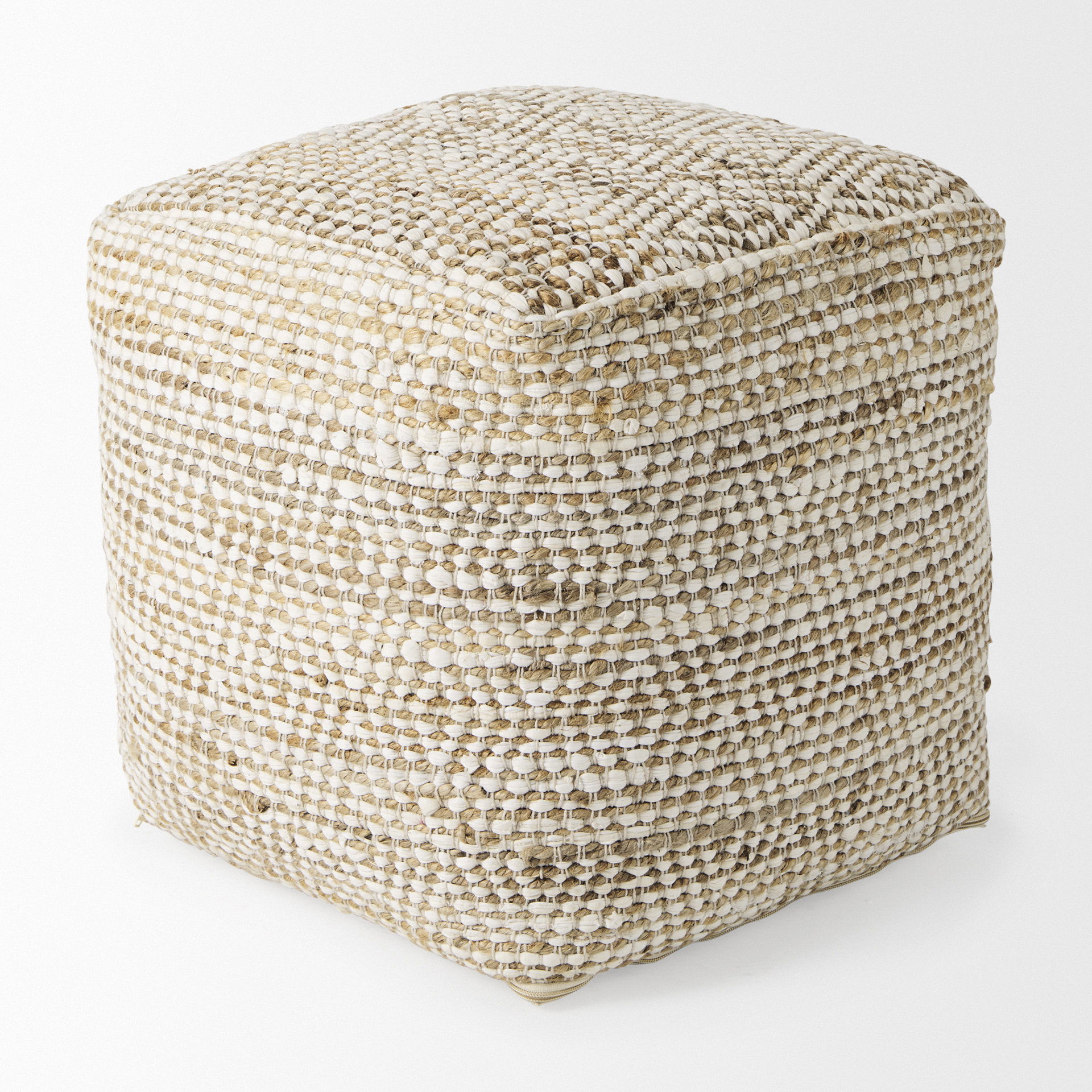 Ekani  Cream/Beige Cotton Pouf, Ottoman by Mercana, 16" length x 16" width x 16" height View 5