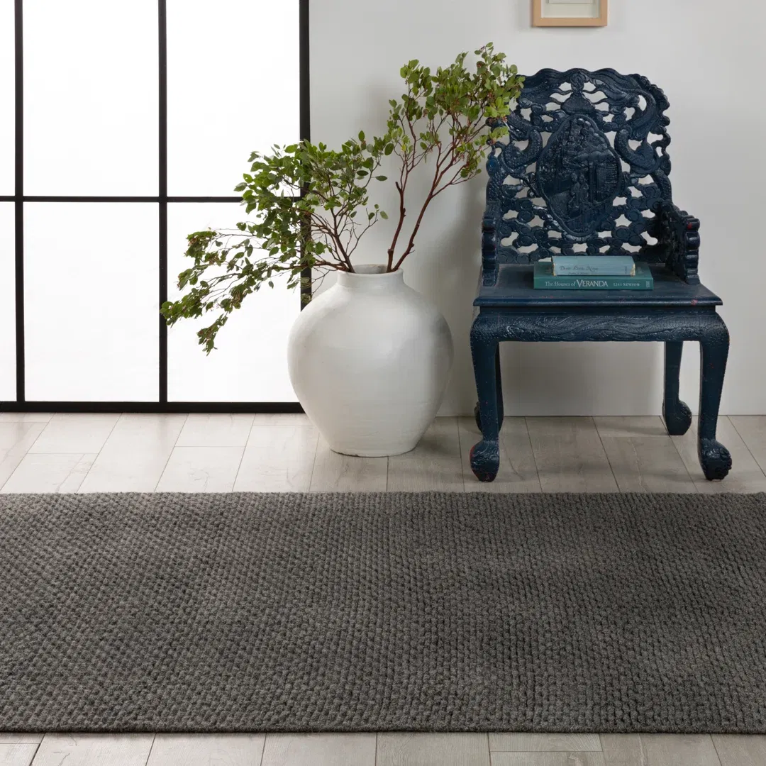 Rectangle Easton Solid Color Hand Loomed Wool Area Rug in Gray large image 