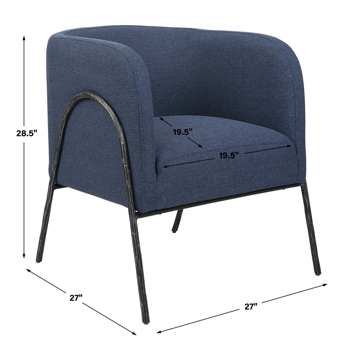 Jacobsen Denim Barrel Chair, Accent Chair by Uttermost, 27" width x 29" height x 27" depth View 3