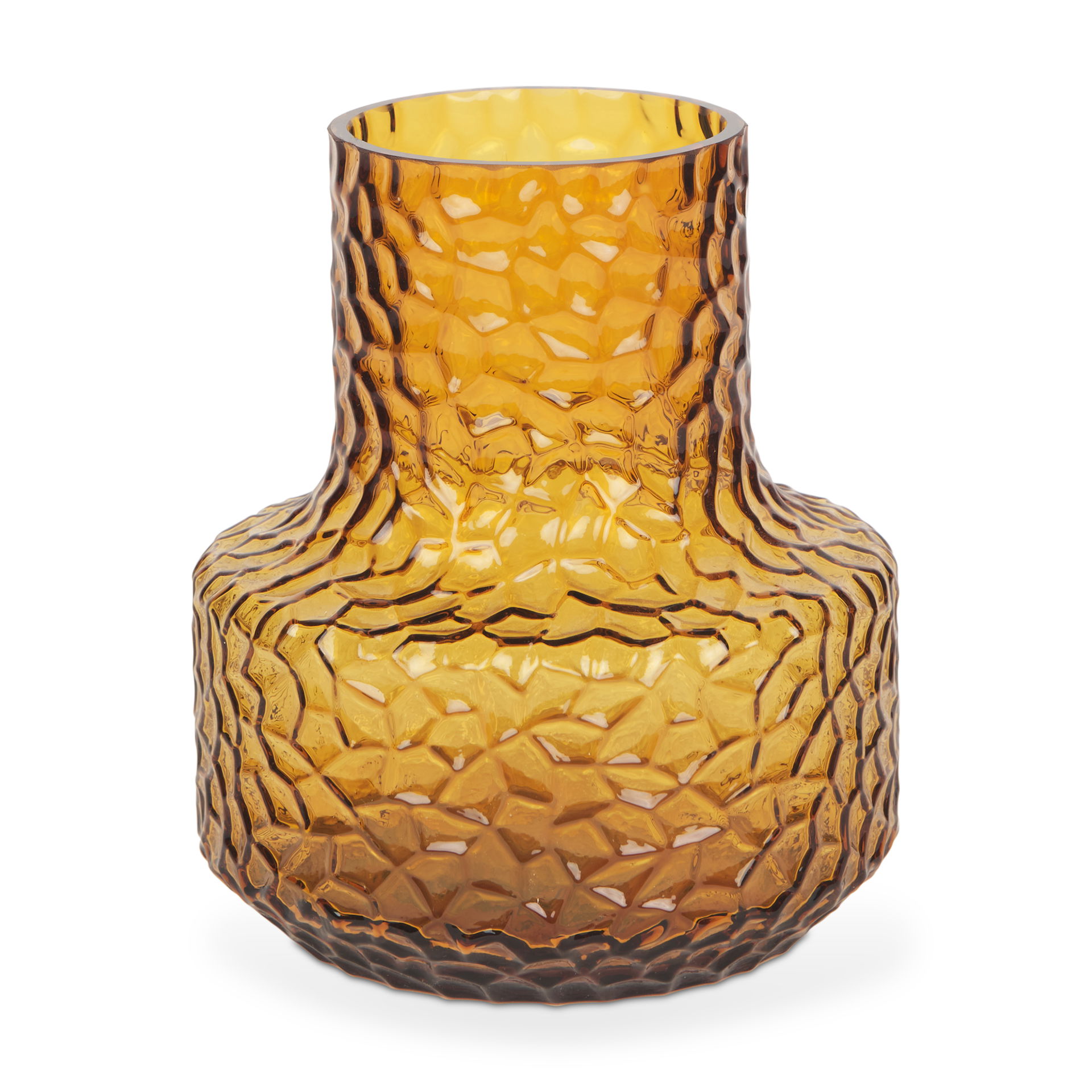 Jolene Short Amber Glass Vase, by Mercana, 6.3" length x 6.3" width x 7.2" height View 1