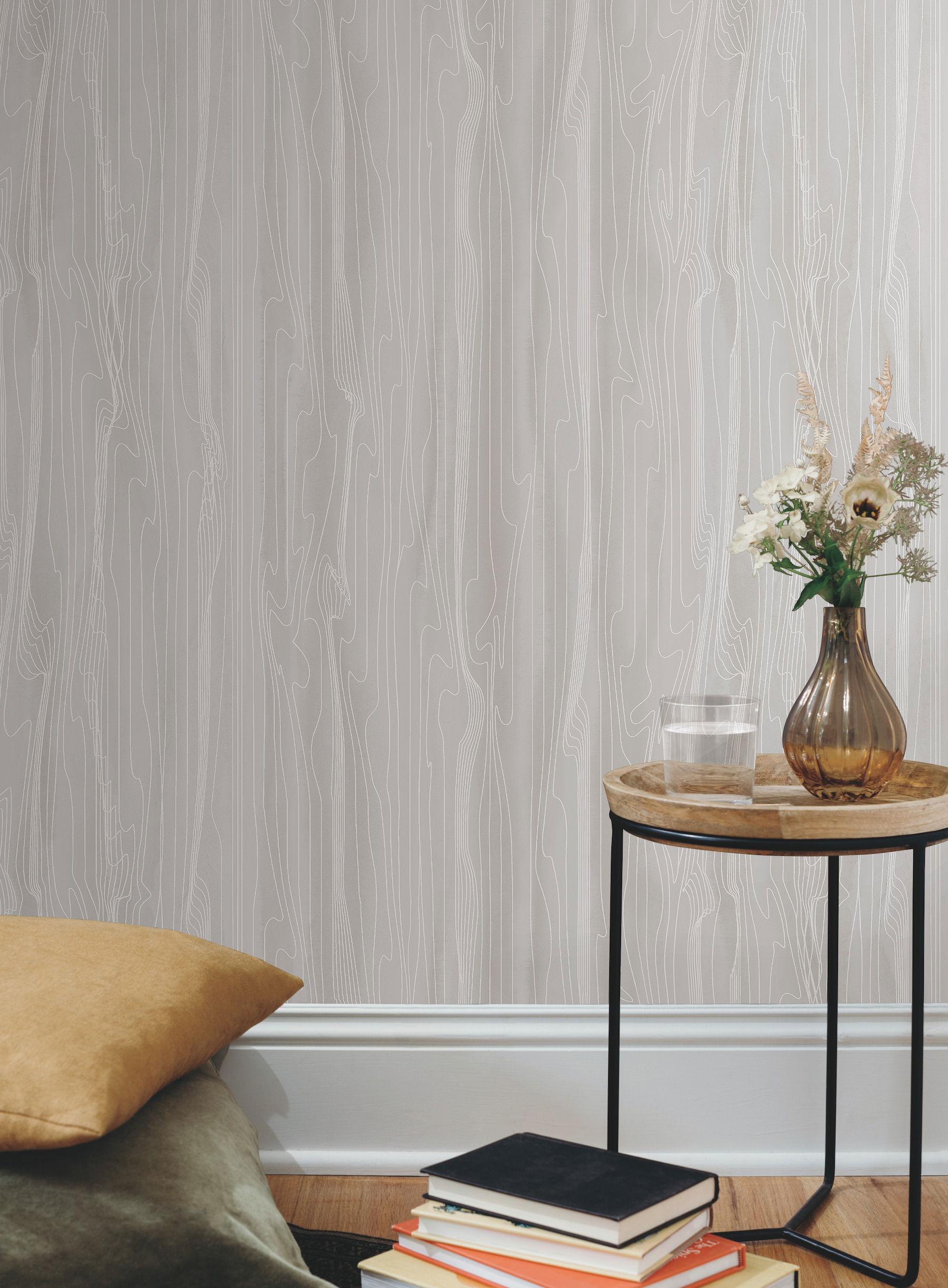 Fantasy Faux Bois Grey & White Wallpaper large image 