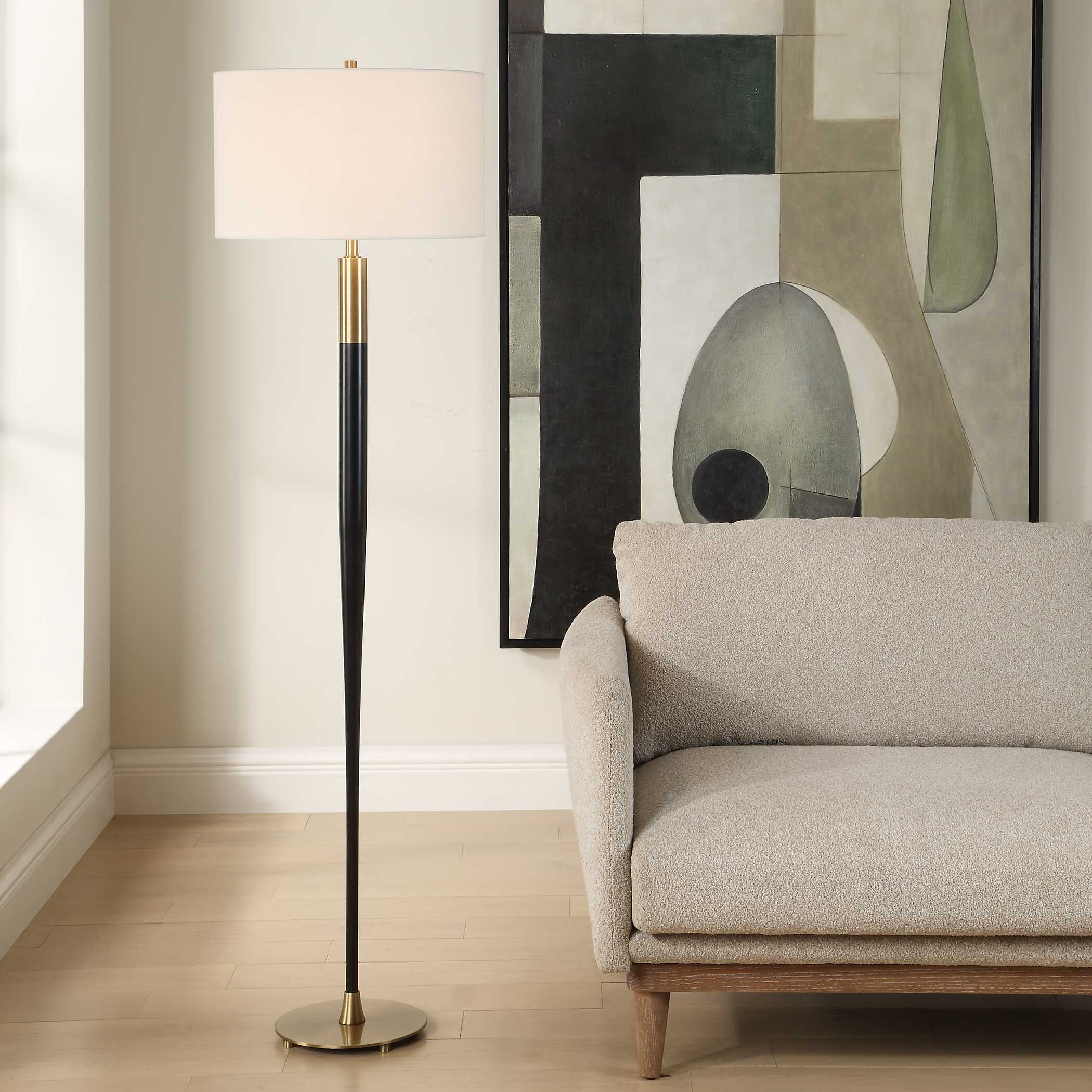 Stowe Satin Black Floor Lamp, by Uttermost, 18" width x 66.25" height x 18" depth View 2