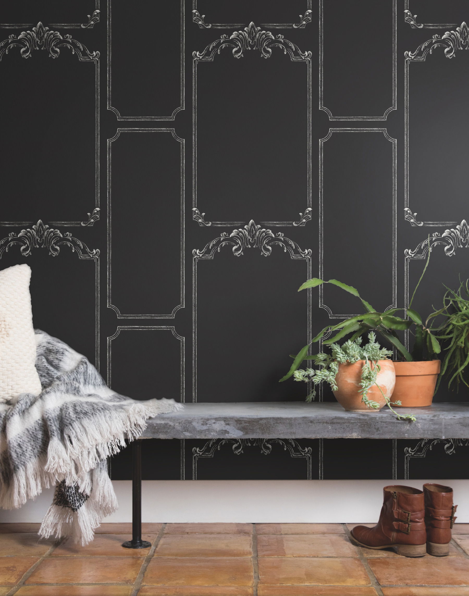 Chalkboard Black & White Wallpaper, by York Wall, 27' length x 2'3" width x 0.02" depth View 2