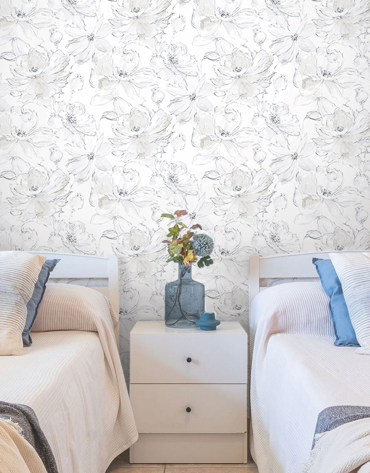 Floral Dreams Grey Peel & Stick Wallpaper large image 