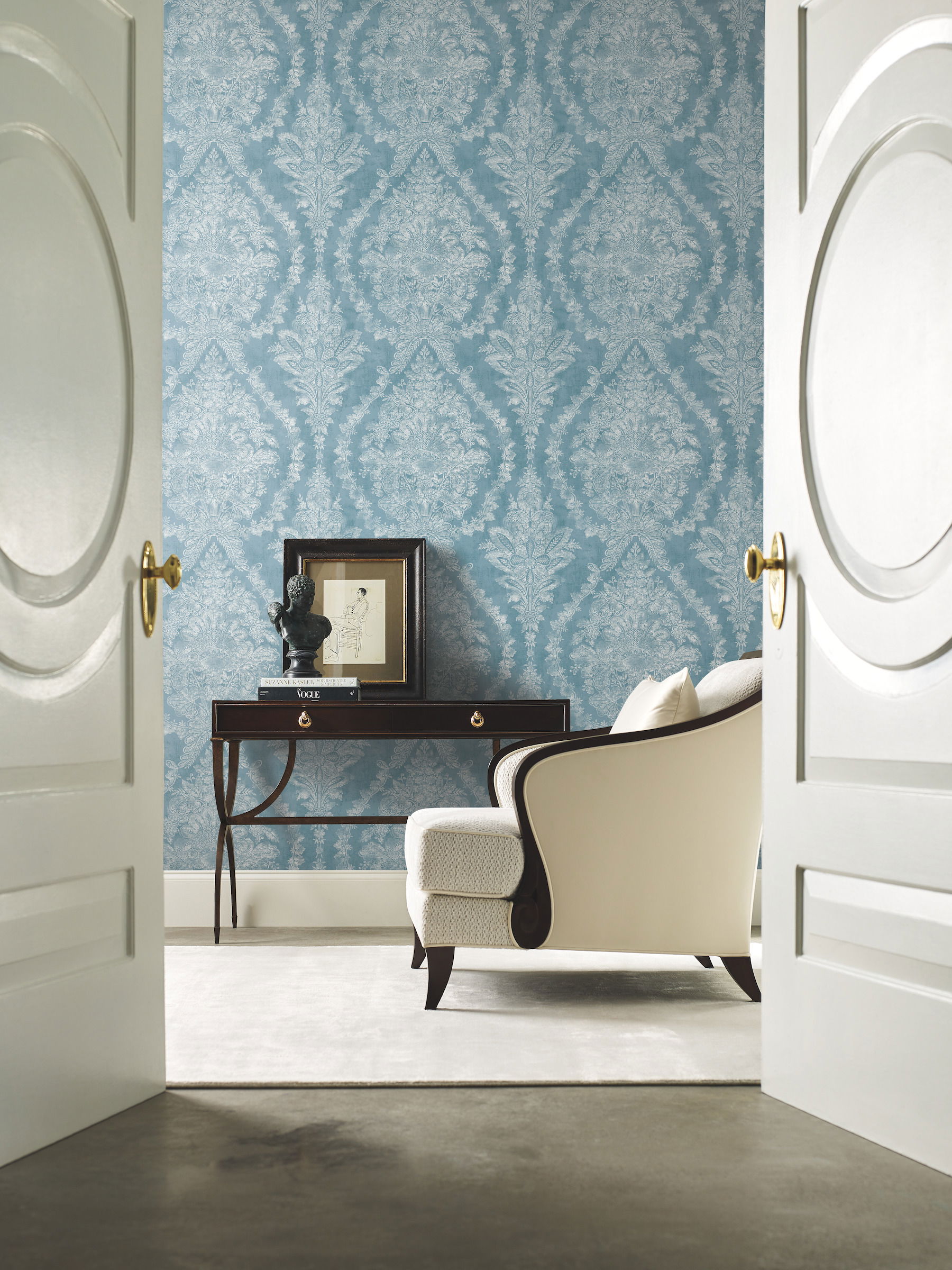 Charleston Damask Blue Wallpaper large image 