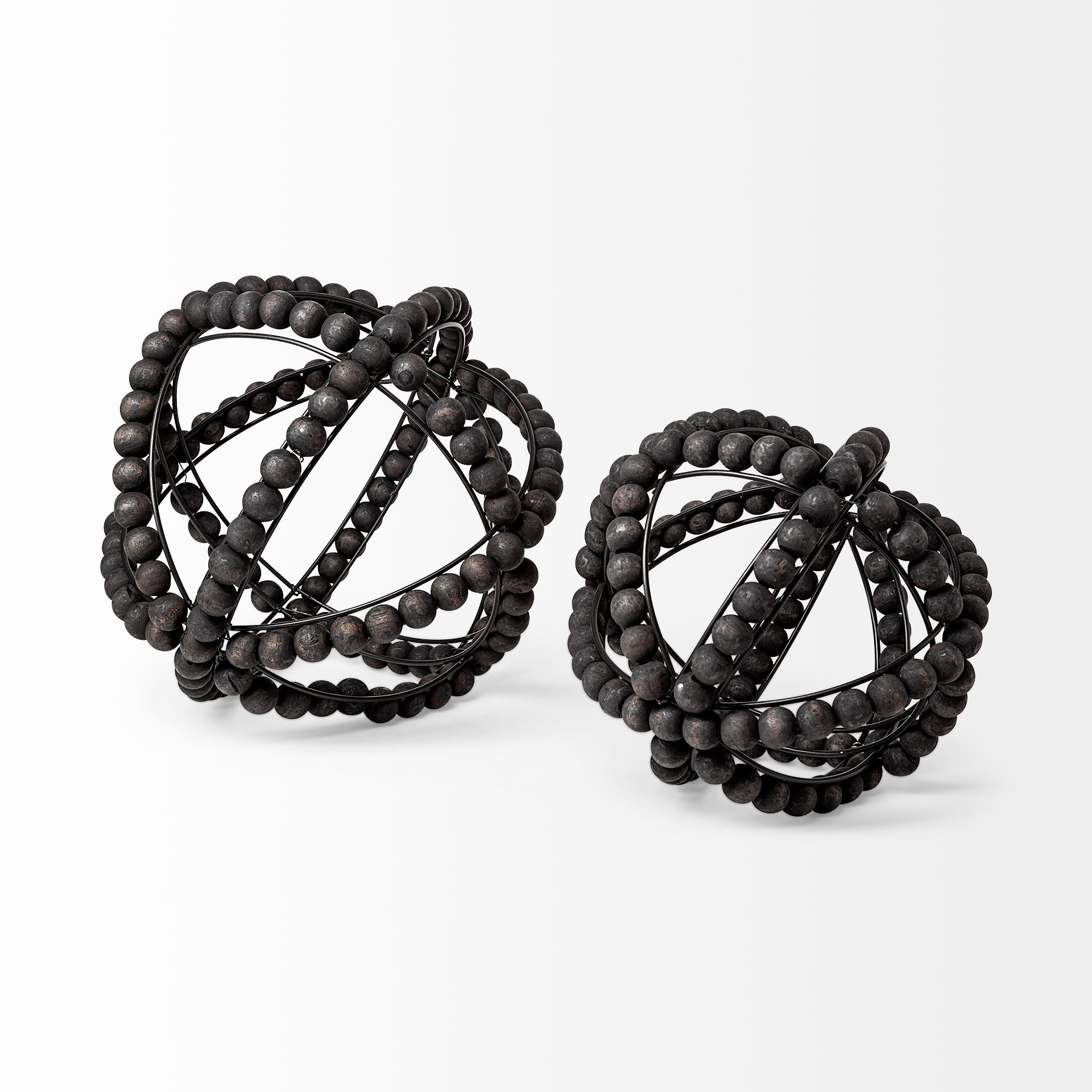 Earnhardt II Large 11L x 11W Black Wooden Beaded Orb, Decorative Object by Mercana, 11.22" length x 11.22" width x 11.61" height View 8