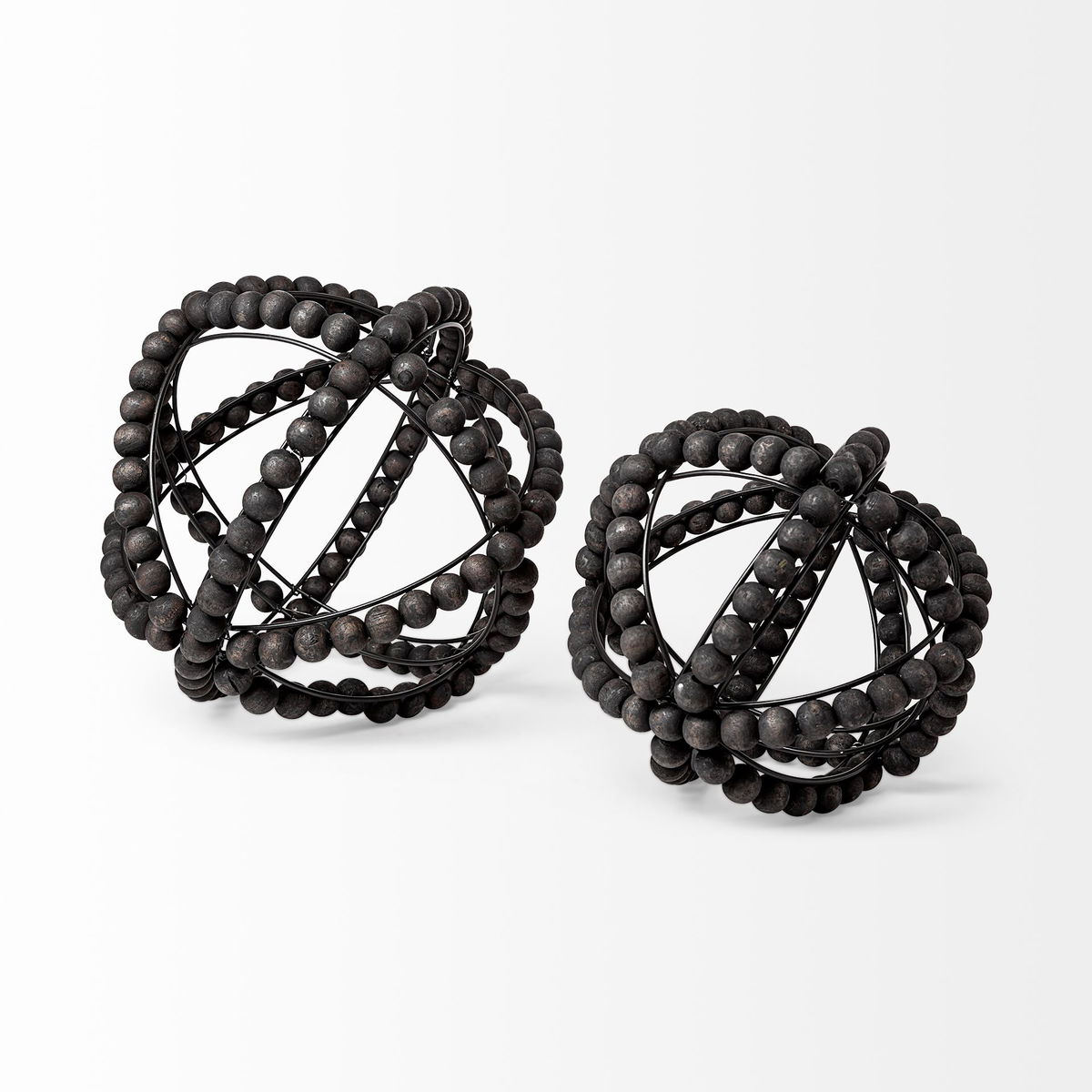 Earnhardt II Large 11L x 11W Black Wooden Beaded Orb, Decorative Object by Mercana, 11.22" length x 11.22" width x 11.61" height View 8