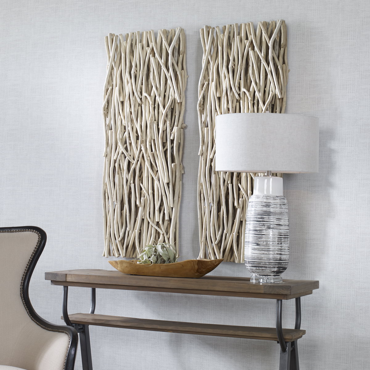 Gathered Teak Bleached Wood Wall Decor, Sculptural Wall Art by Uttermost, 19" width x 49" height x 3.5" depth View 6