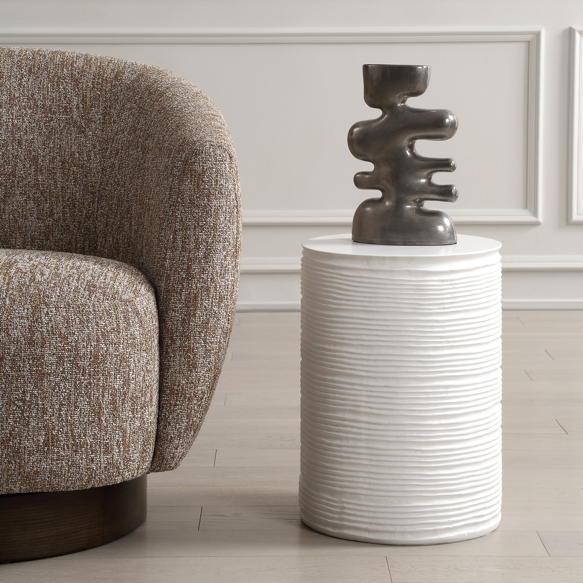 Borderline White Drum Table, Side & End Table by Uttermost, 13" width x 18" height x 13" depth View 2