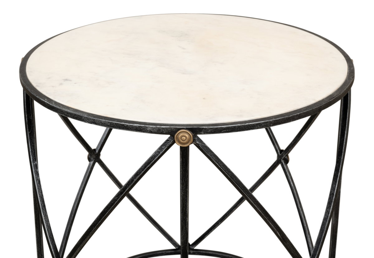 Drum & Fife Lamp Table  Aged Wht Marble, by Sarreid, 2' length x 2' width x 2'5" height View 11