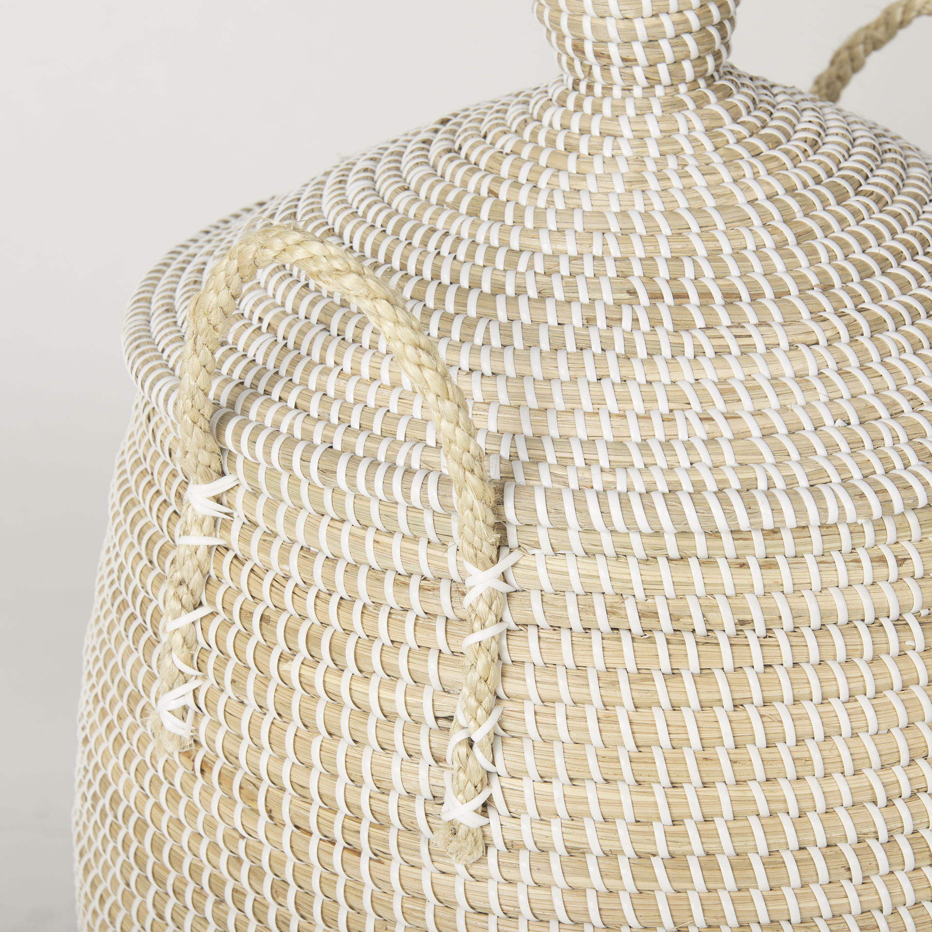 Kairi Set of 2 Seagrass Floor Baskets with Lids and Handles, Bins & Basket by Mercana, 20.87" length x 20.87" width x 29.92" height View 10