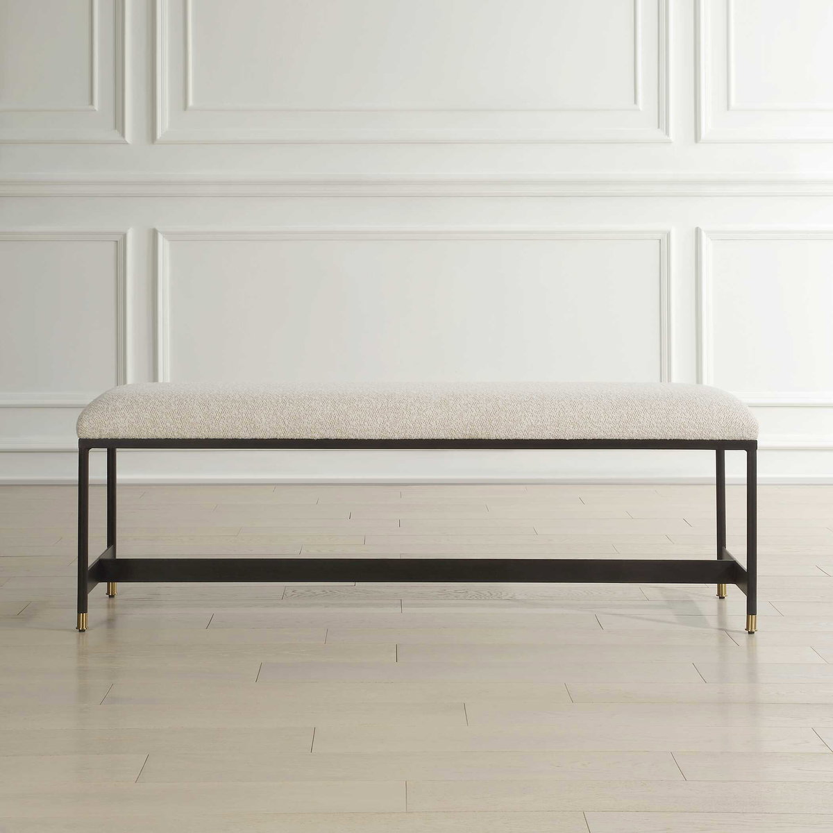 Halston Upholstered White Bench, Benche by Uttermost, 54" width x 19" height x 16" depth View 3