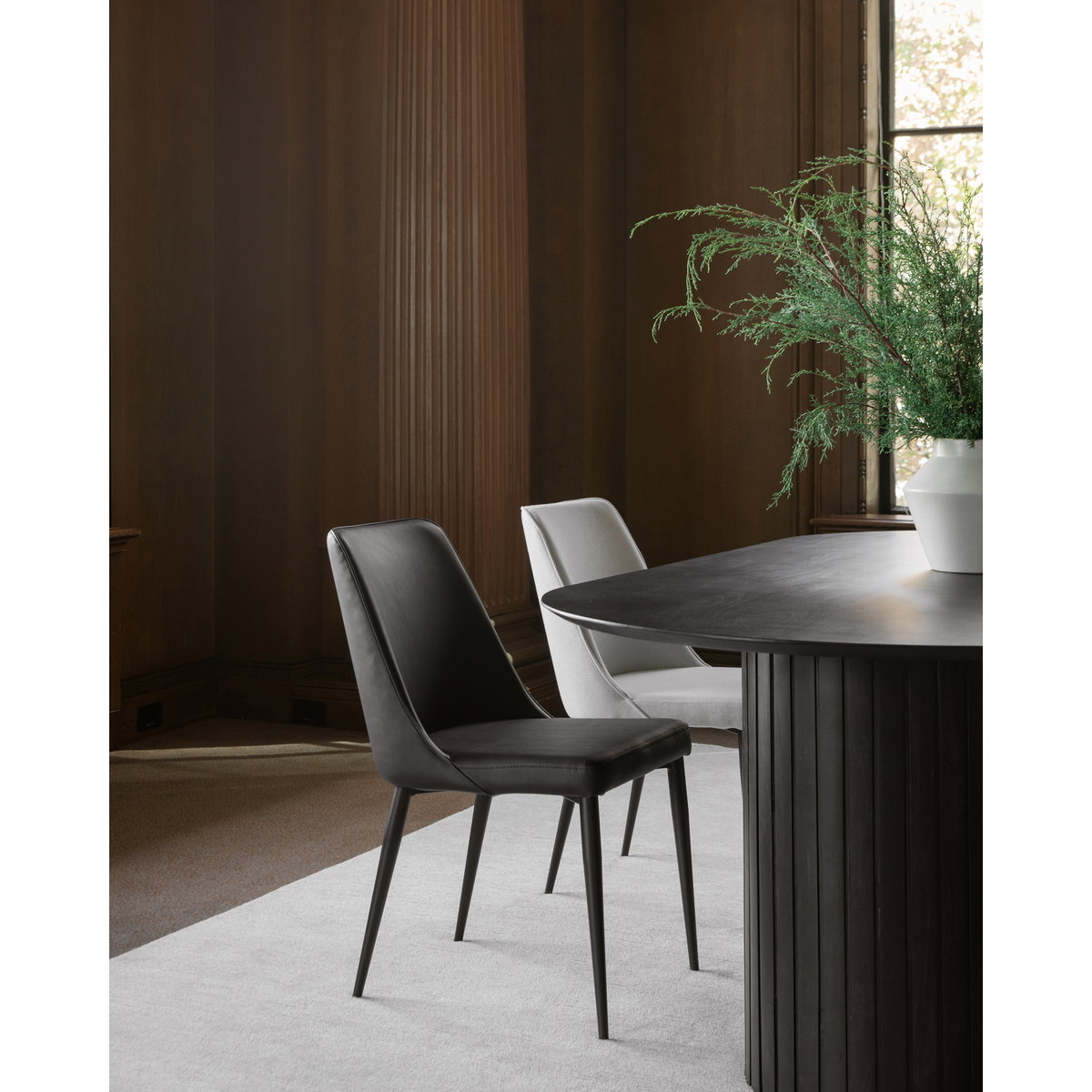 Lula Dining Chair Black Vegan Leather - Set Of Two, by Moe's Home, 18" width x 31.9" height x 23.4" depth View 9