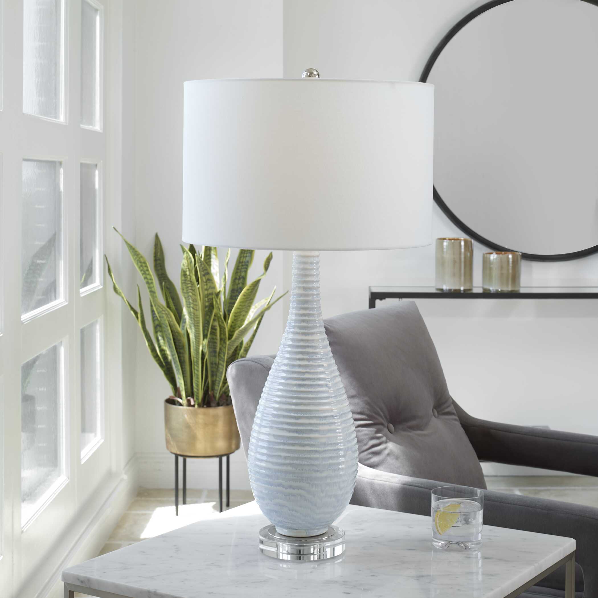 Clariot Ribbed Blue Table Lamp large image 