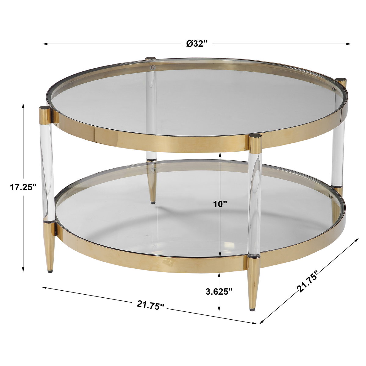 Kellen Glass Coffee Table, Furniture by Uttermost, 32" width x 17.25" height x 32" depth View 3