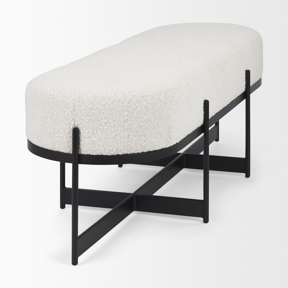 Amelia 55.0L x 18.0W x 18.0H Cream Boucle with Black Metal Upholstered Bench, Benche by Mercana, 18" length x 55" width x 18" height View 6