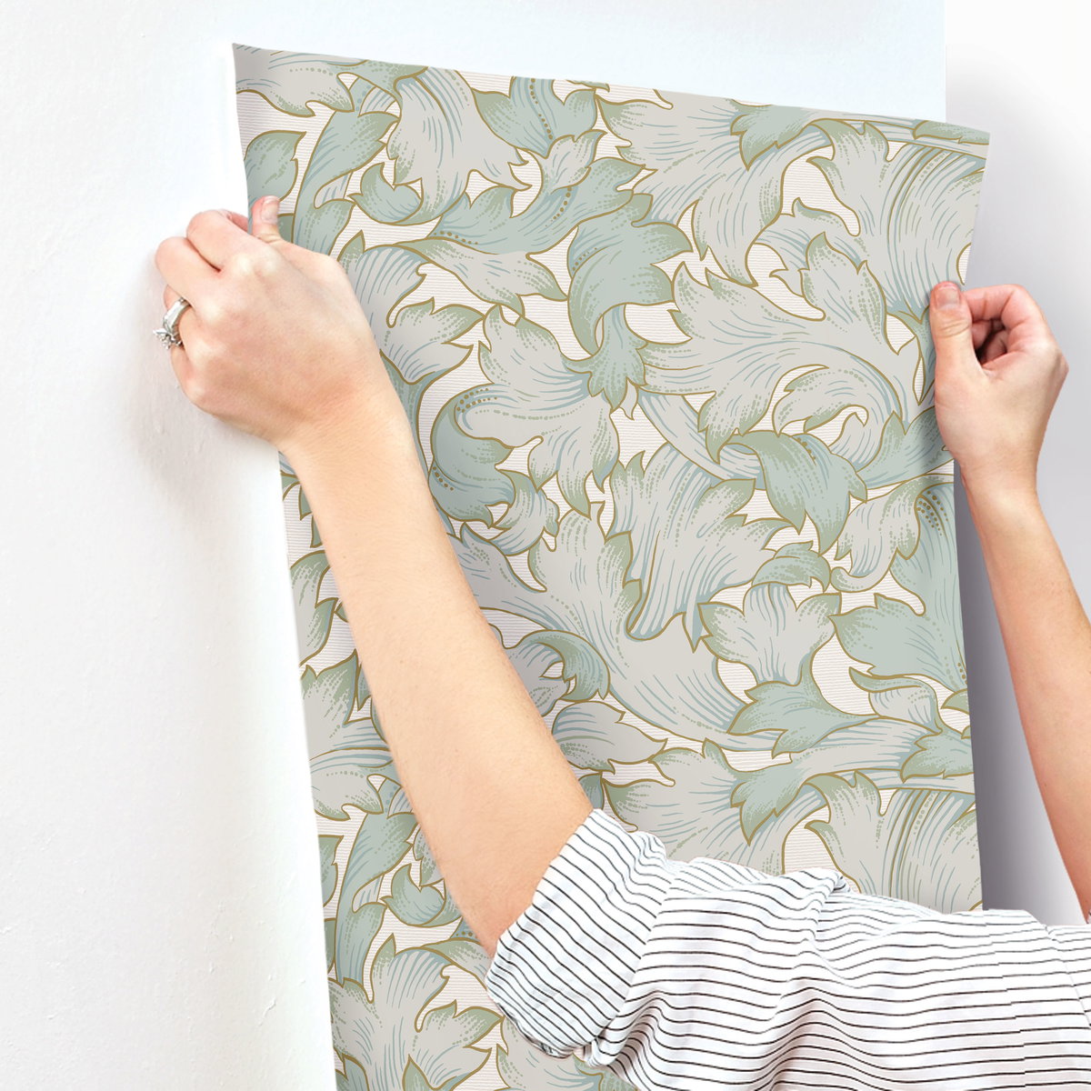 Acanthus Toss Beige & Seafoam Wallpaper, by York Wall, 27' length x 2'3" width x 0.02" depth View 5
