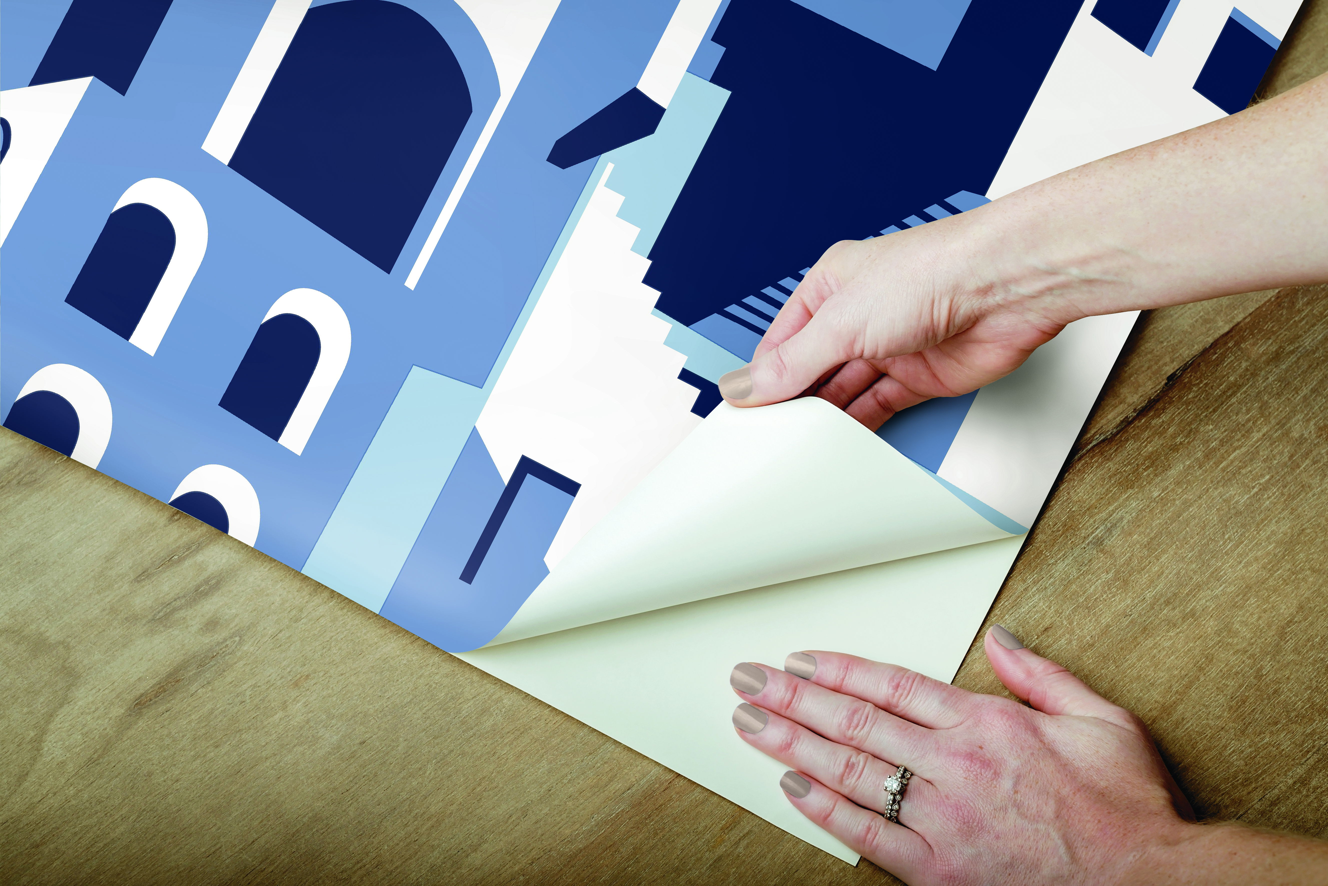 Arch Architectural Blue Peel & Stick Wallpaper large image 