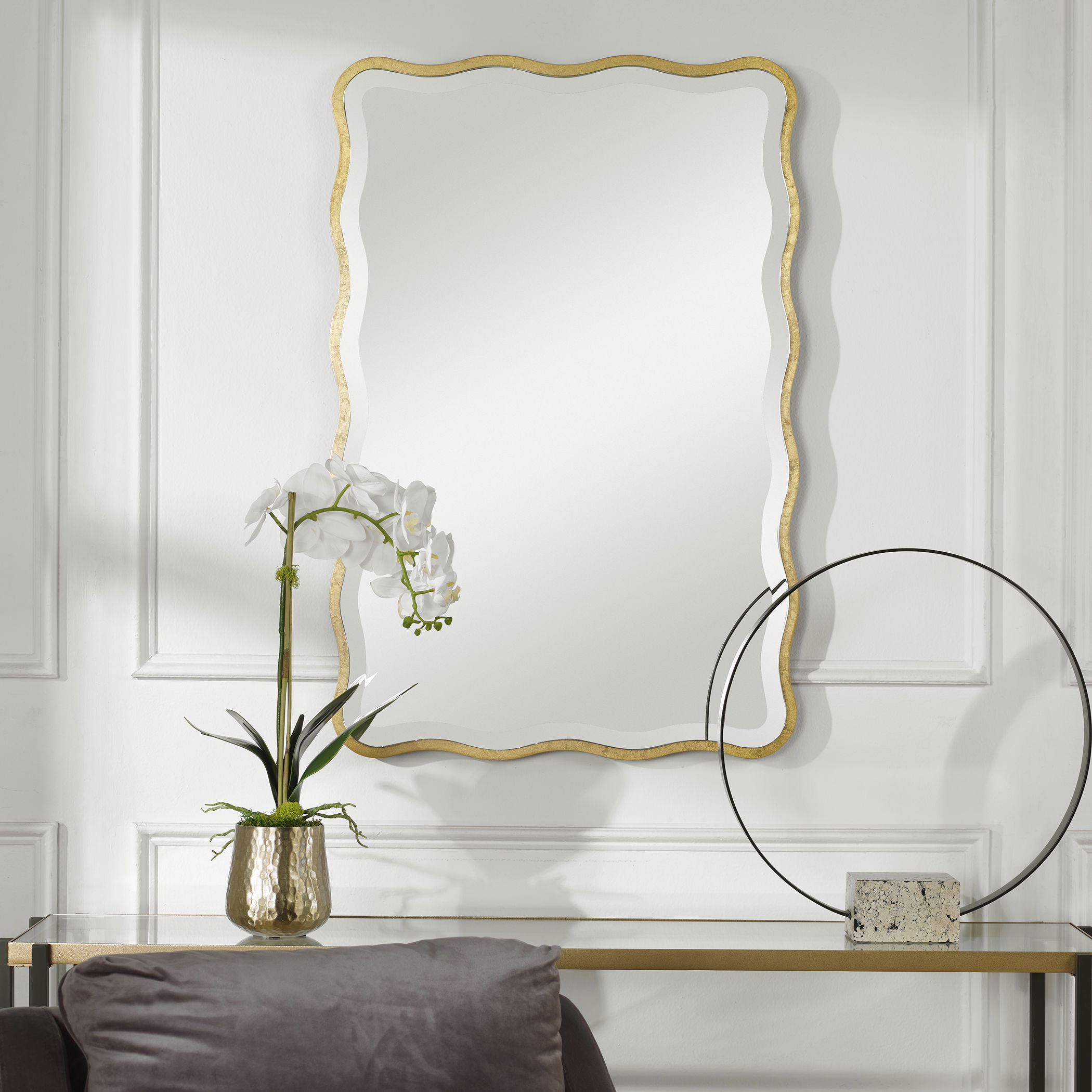 Aneta Gold Scalloped Mirror large image 