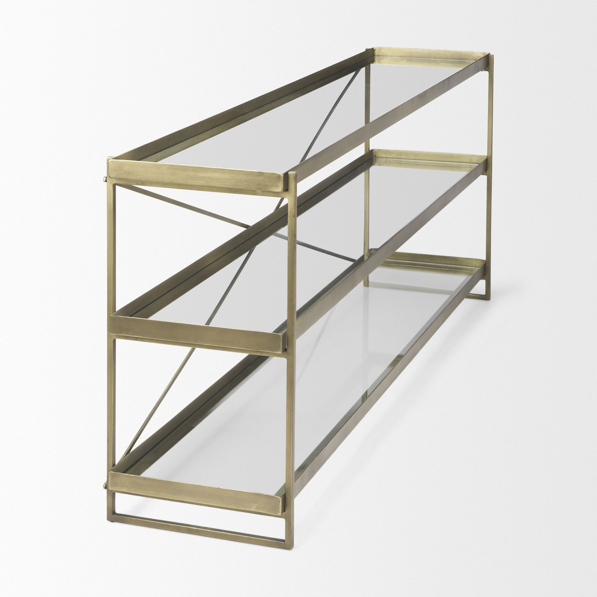Trey  Gold Metal with Glass Console Table, by Mercana, 72" length x 16" width x 30" height View 6