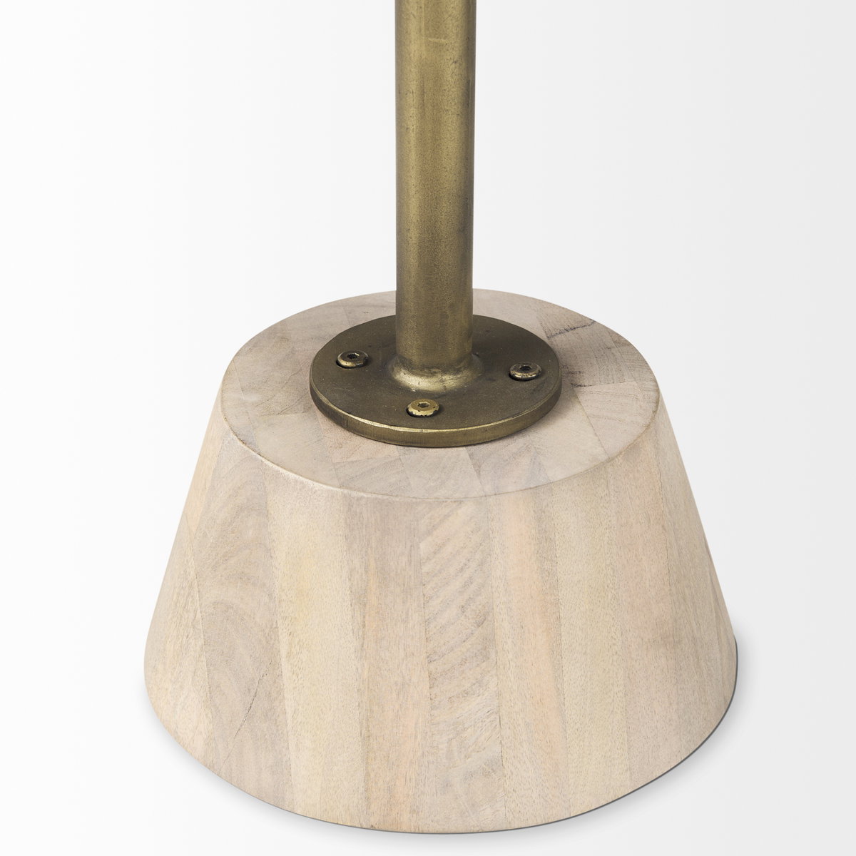 Maxwell 20' Round Light Brown Wood with Gold Metal Pedestal Side Table, Side & End Table by Mercana, 20" length x 20" width x 24" height View 10