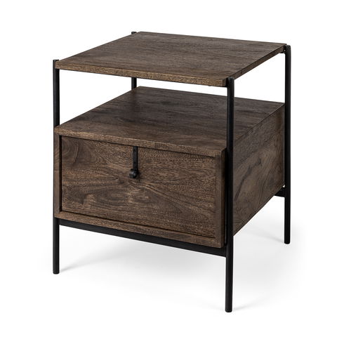 Glenn I 20L x 21W x 24H Dark Brown Wood with Black Iron Frame Square End/Side Table