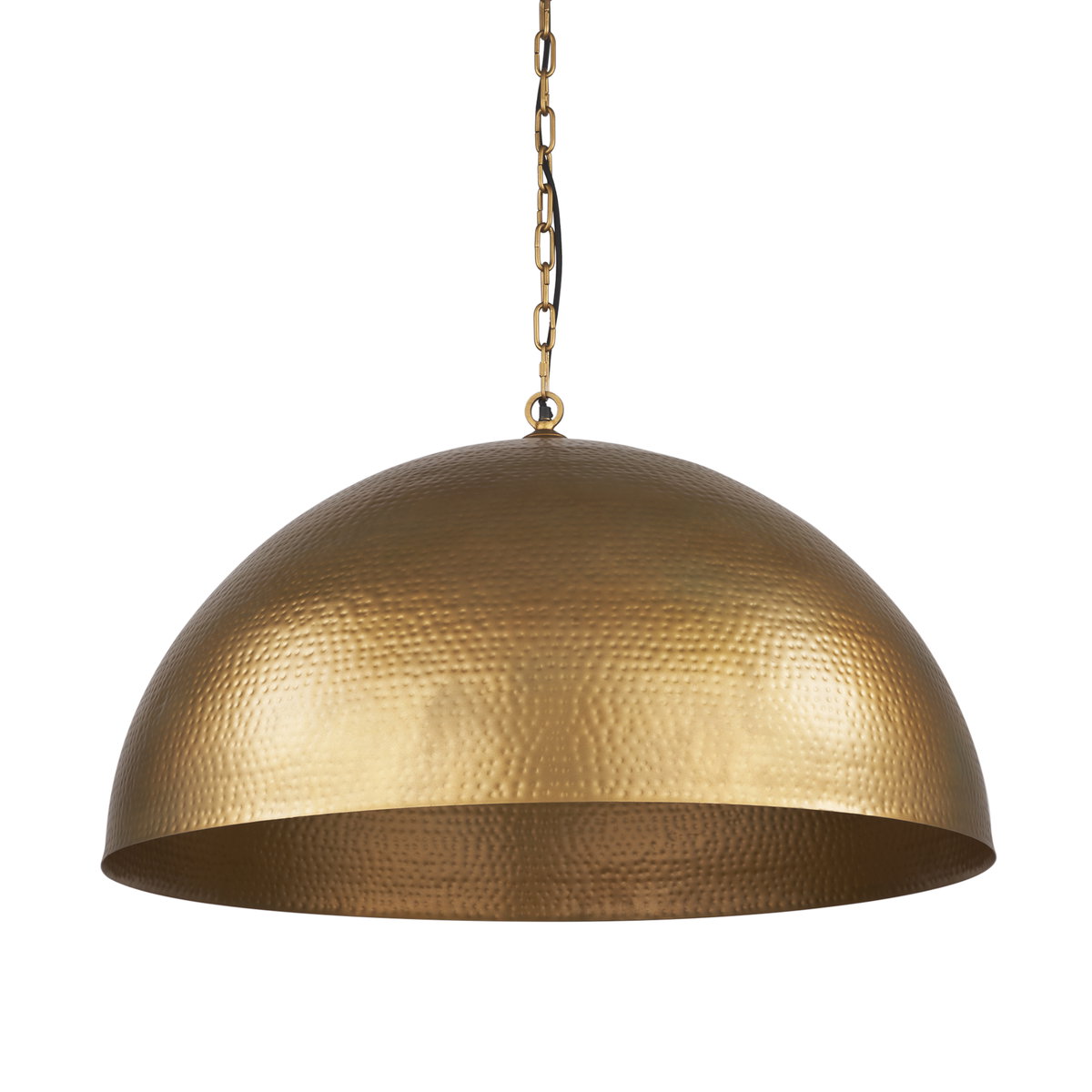 Karina 36' Round Brass-tone Hammered Metal Dome Pendant Light, by Mercana, 39" length x 39" width x 23" height View 1