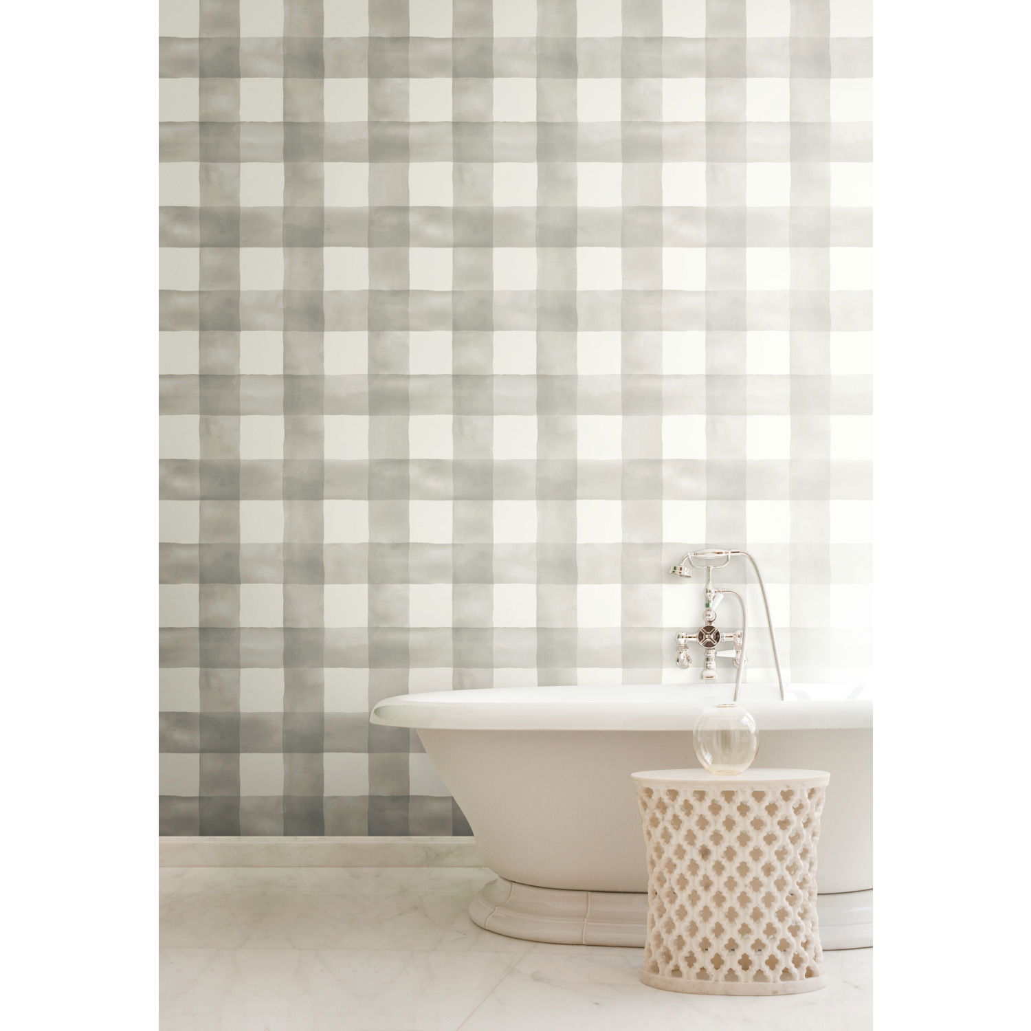 Watercolor Check Grey & White Wallpaper large image 