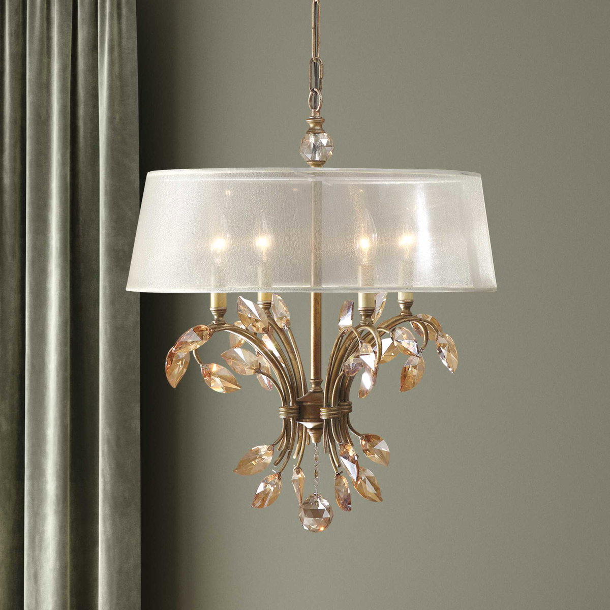 Alenya 4 Light Gold Metal Chandelier, Drum Pendant by Uttermost, 20.75" width x 25.37" height x 20.75" diameter x 20.75" depth View 3