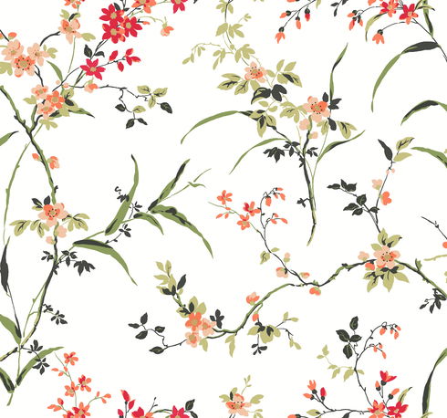 Blossom Branches White & Red Wallpaper
