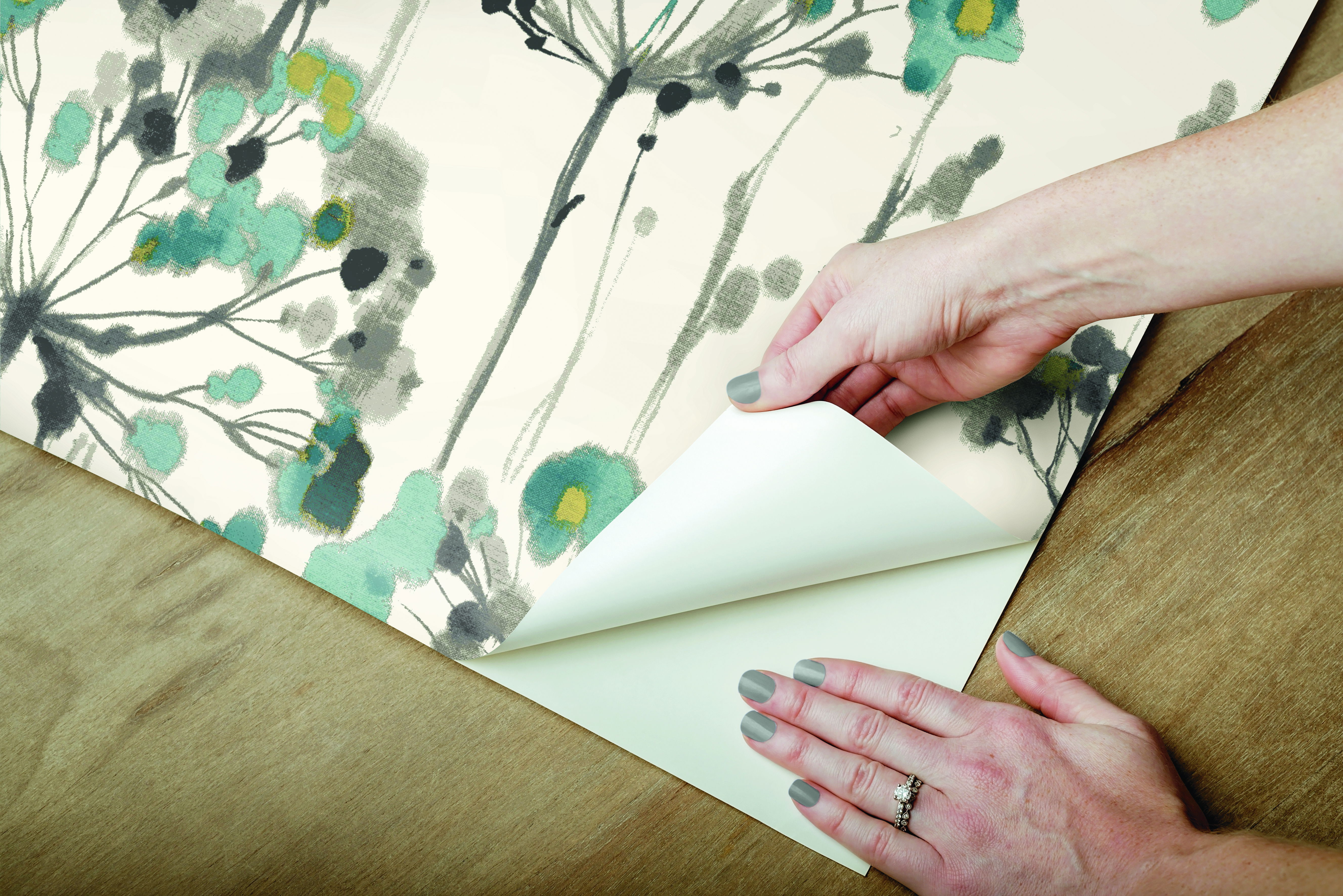 Flourish Turquoise Peel & Stick Wallpaper large image 