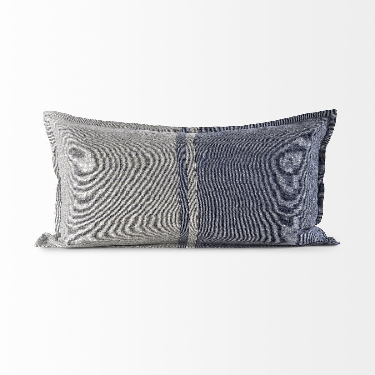 Aubrielle 14x26 Gray and Blue Fabric Color Blocked Pillow Cover, Decorative Pillow by Mercana, 14" length x 26" width x 0.2" height View 5