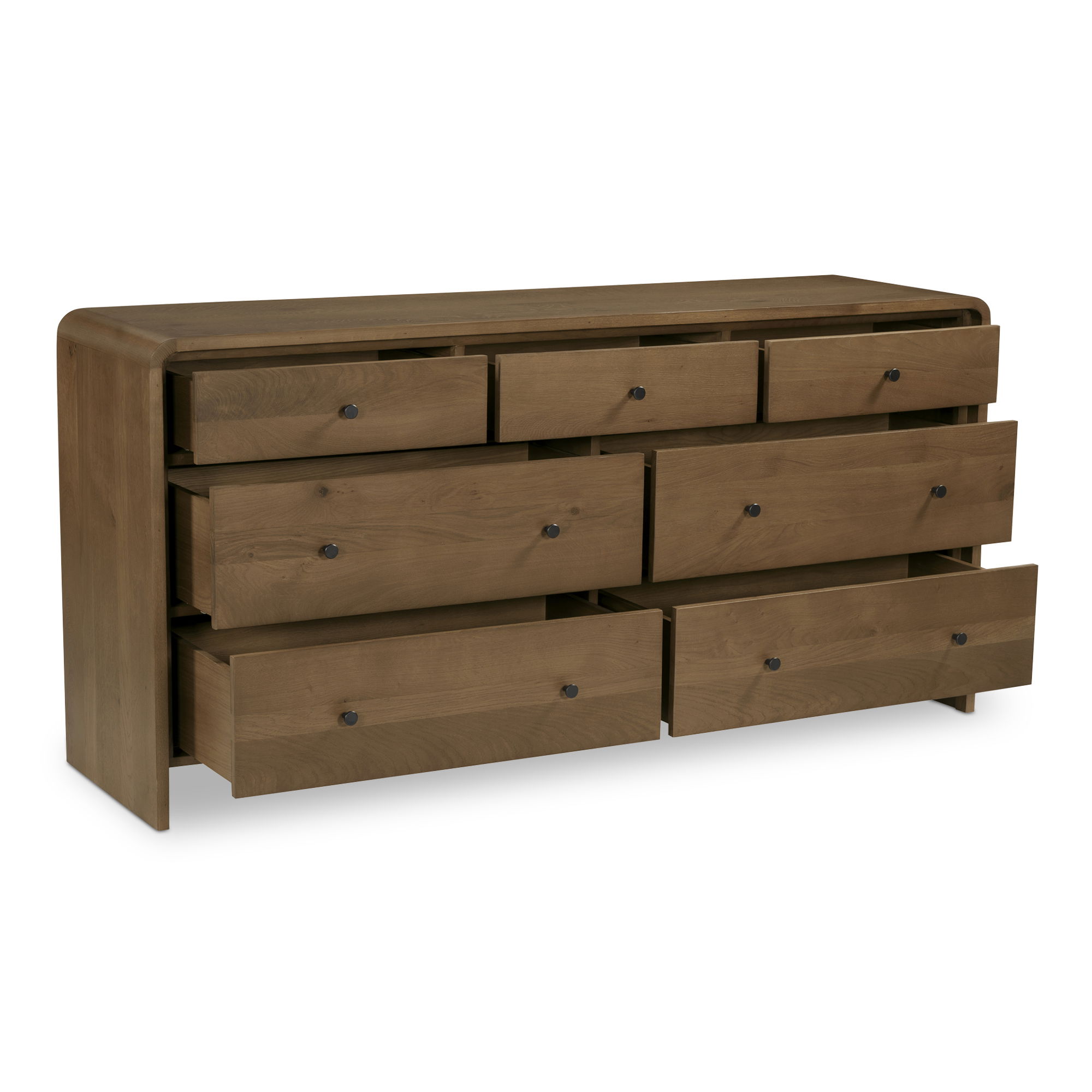 Riley 7 Drawer Dresser Oak, by Moe's Home, 70" width x 34" height x 19" depth View 2
