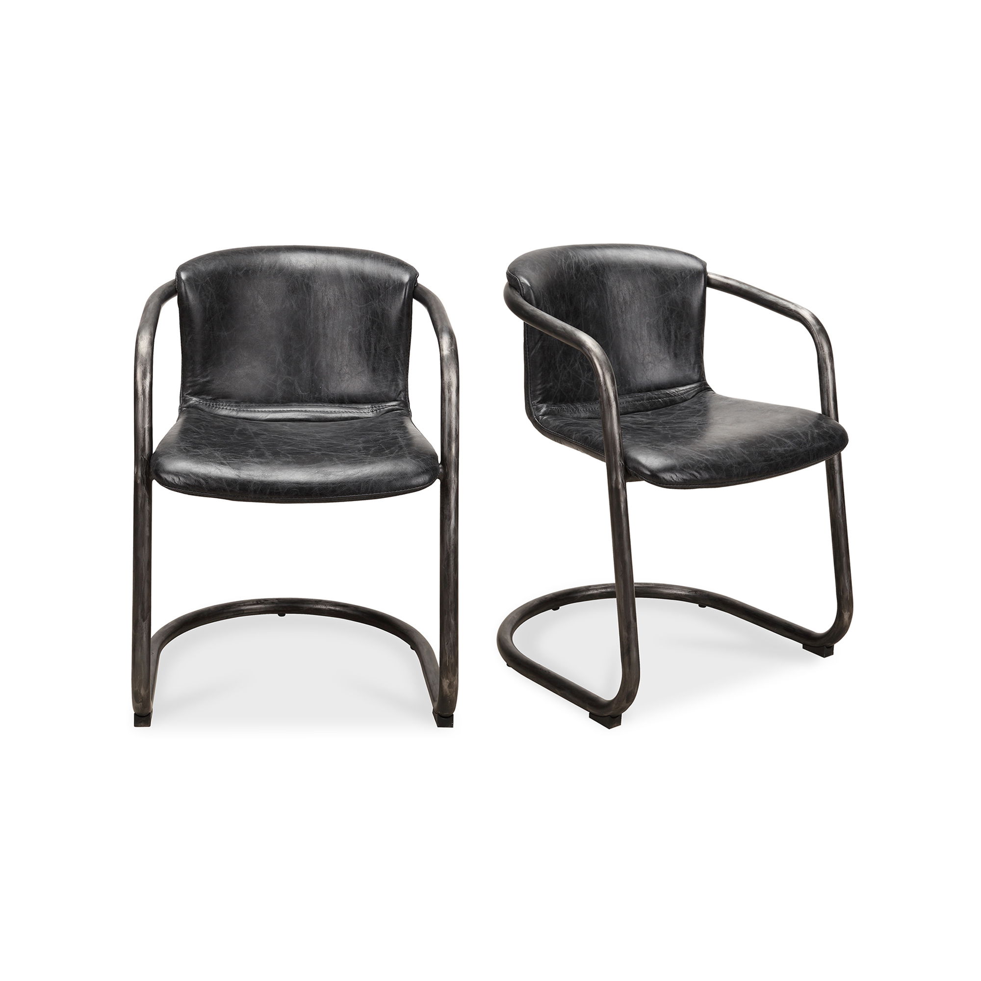 Freeman Dining Chair Onyx Black Leather - Set Of Two, by Moe's Home, 21" width x 30" height x 24" depth View 1