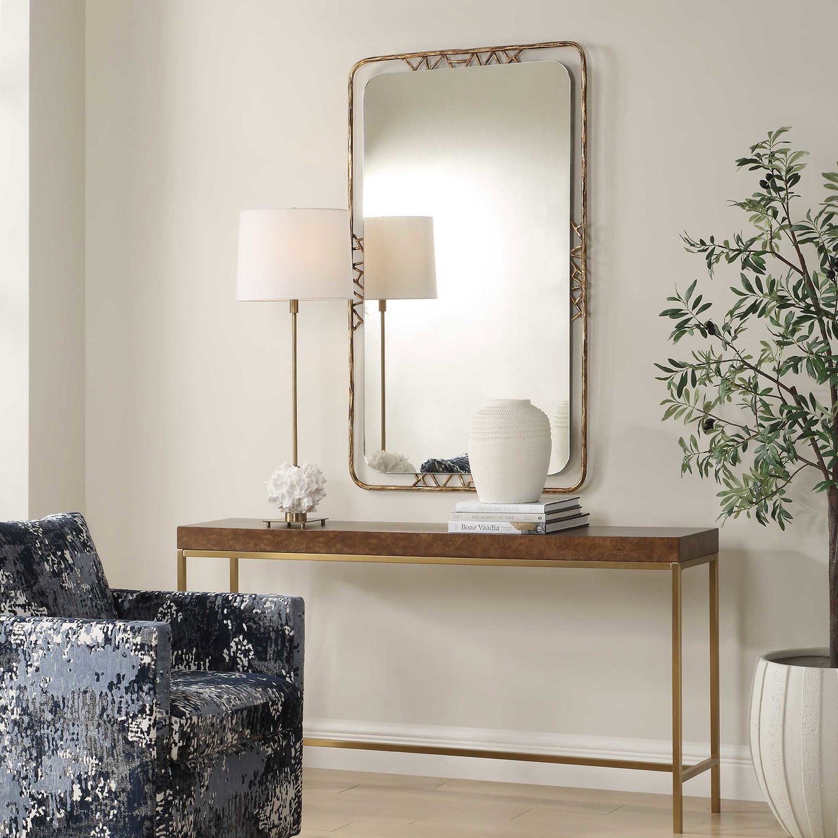 Tahoma Antiqued Gold Mirror, by Uttermost, 30" width x 50" height x 1.5" depth View 4