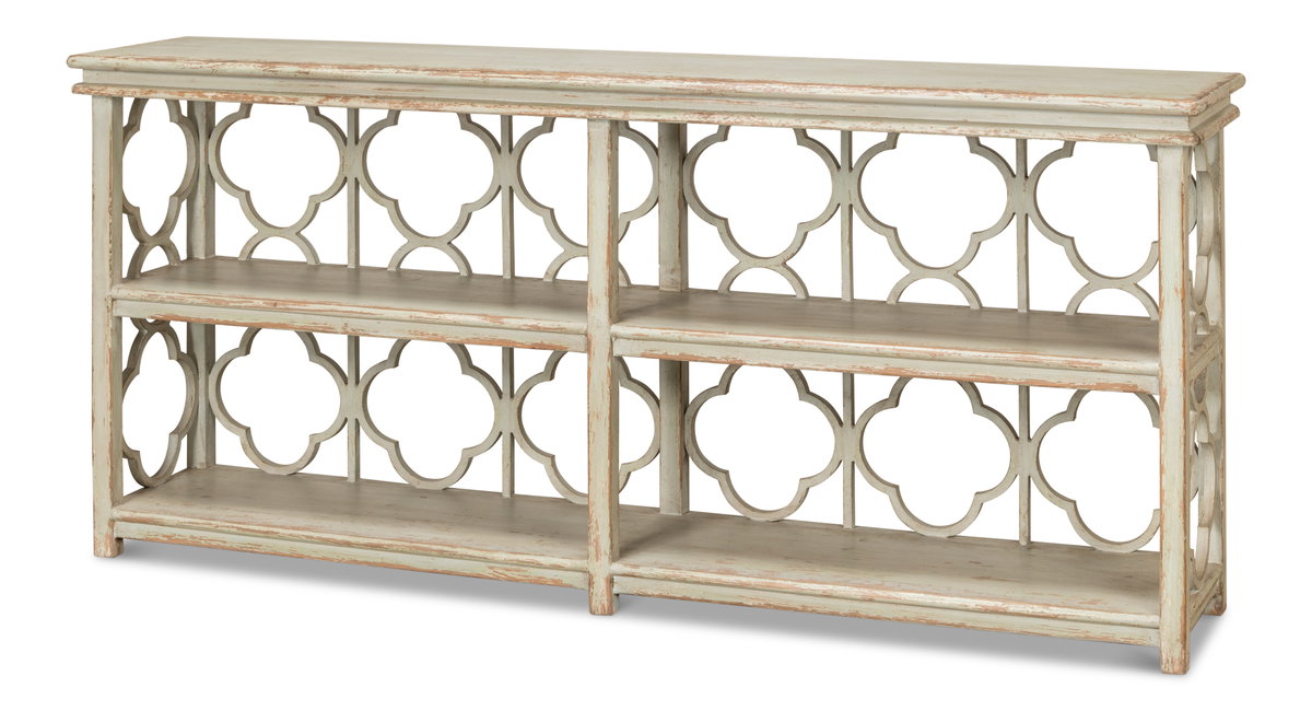 Quatrefoil Bookshelf Console Table, by Sarreid, 1'4" length x 6'6" width x 2'11" height View 1