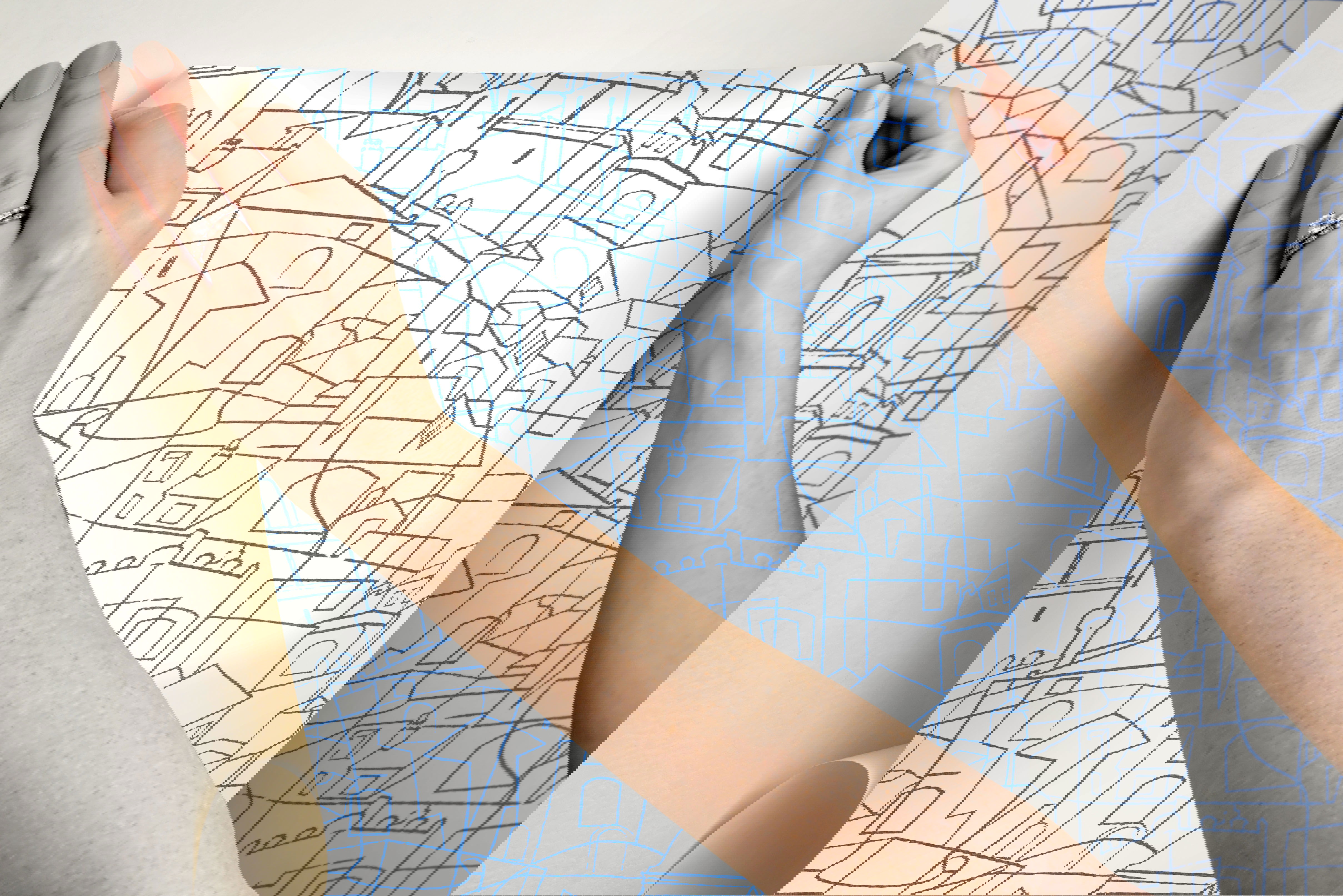 Cubist Cityscape Blue Peel & Stick Wallpaper large image 