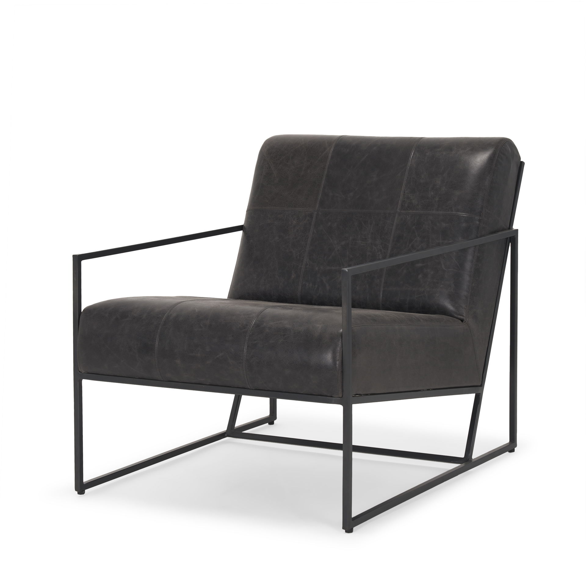 Stratton Gunmetal with Genuine Aged Black Leather Upholstered Accent Chair large image 