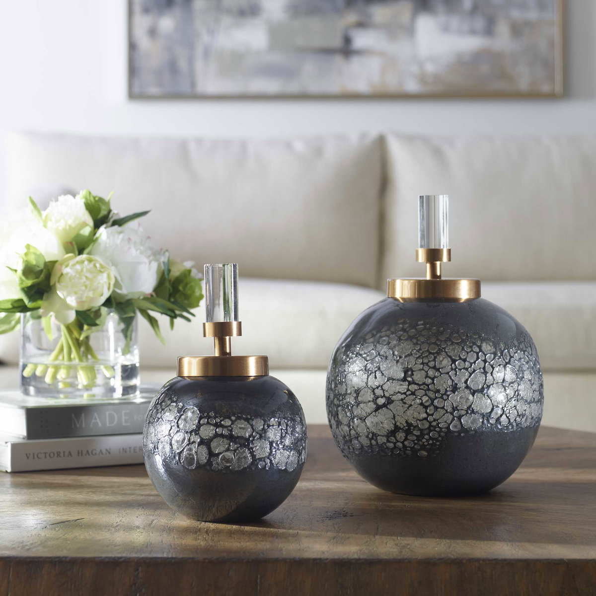 Cessair Art Glass Bottles Set/2, by Uttermost, 7" width x 10" height x 7" depth View 5
