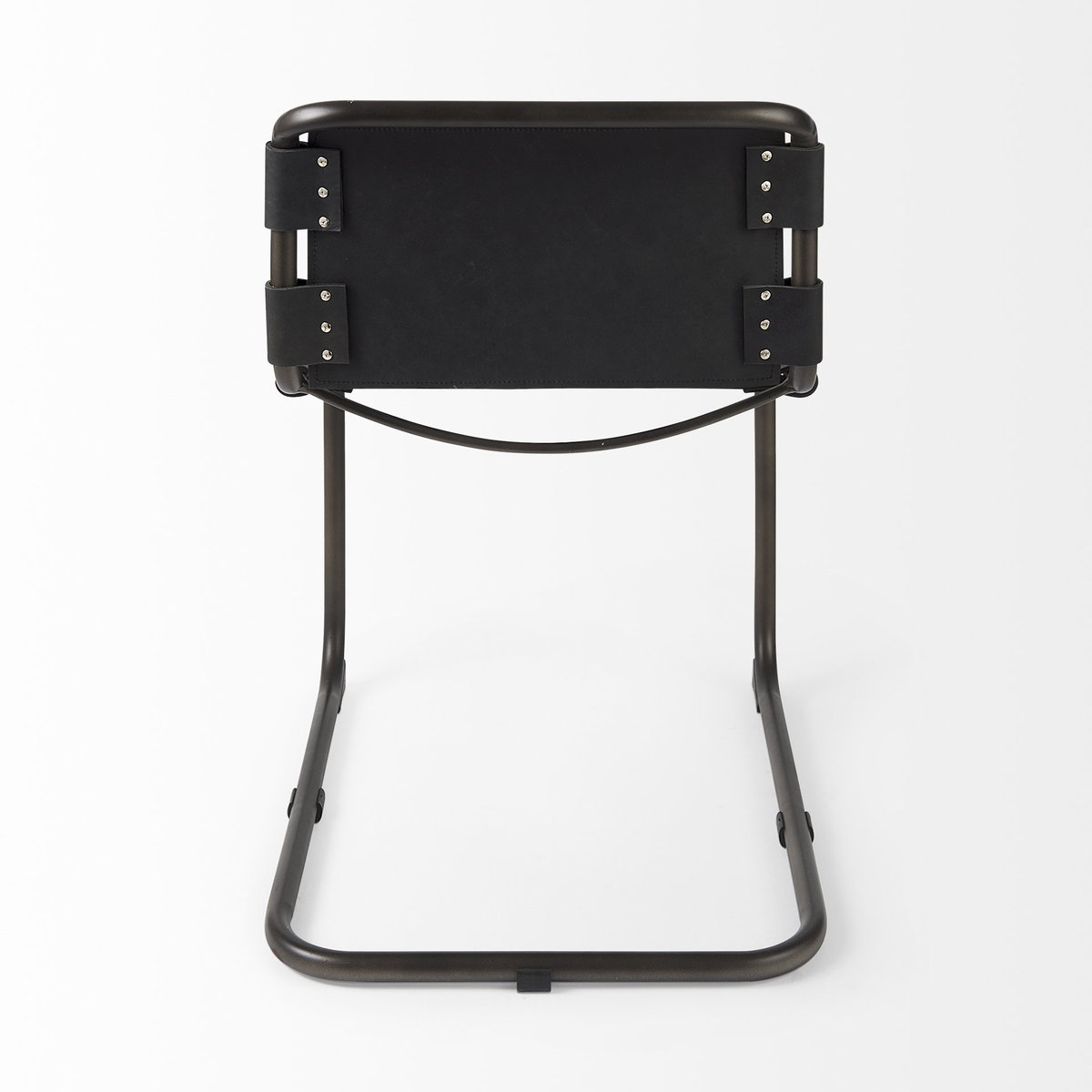 Berbick Open Back Dining Side Chair | Black Leather with Iron, Dining Chair by Mercana, 20.5" length x 24" width x 33" height View 8