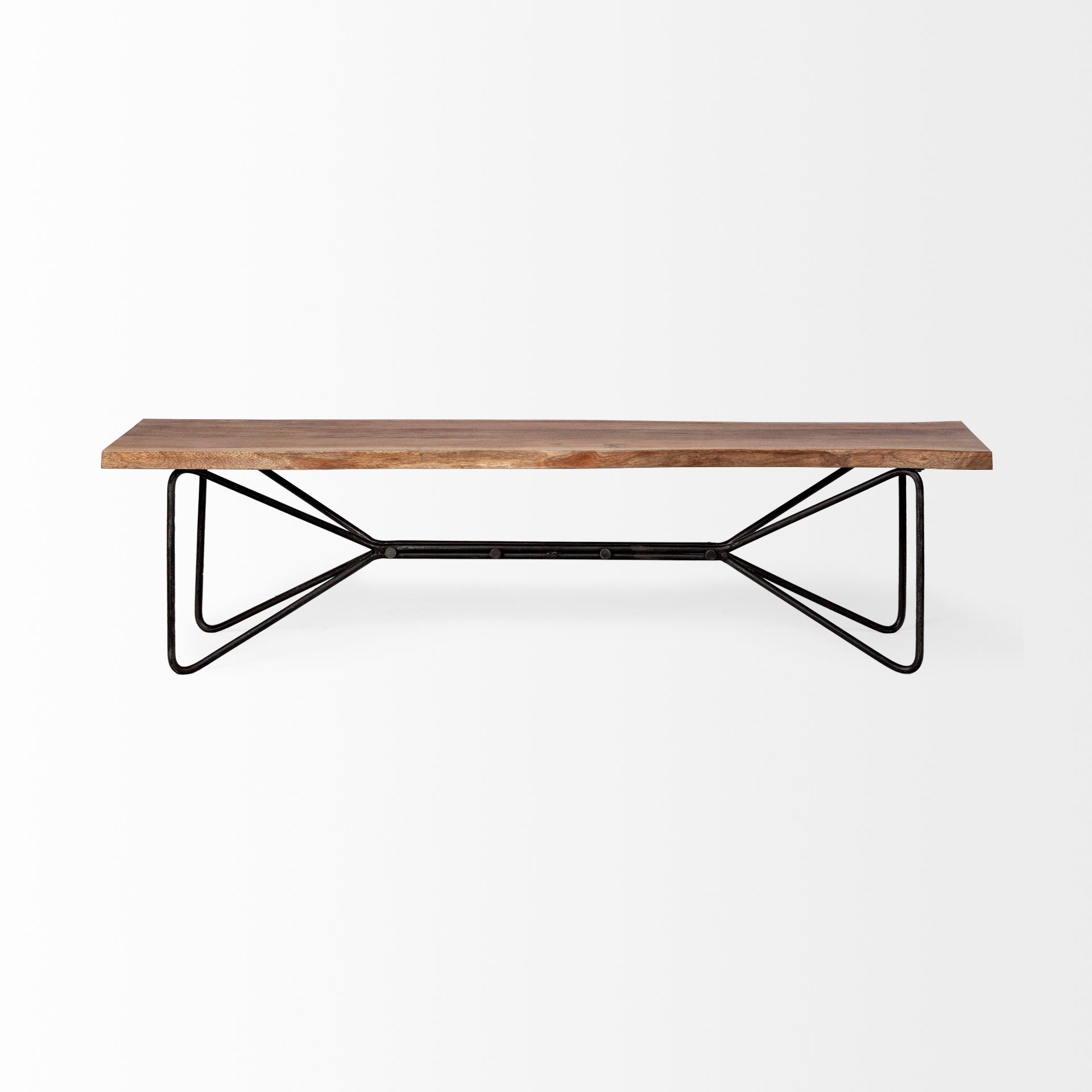 Papillion III 66x18 Natural Solid Wood and Iron Dining Bench, Benche by Mercana, 66" length x 16" width x 17.75" height View 3