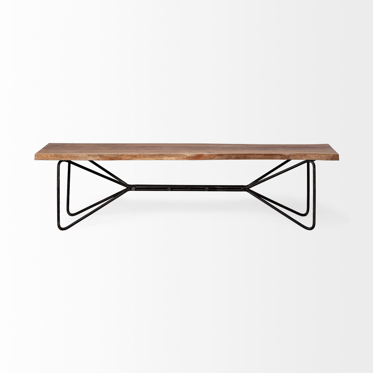 Papillion III 66x18 Natural Solid Wood and Iron Dining Bench, Benche by Mercana, 66" length x 16" width x 17.75" height View 3