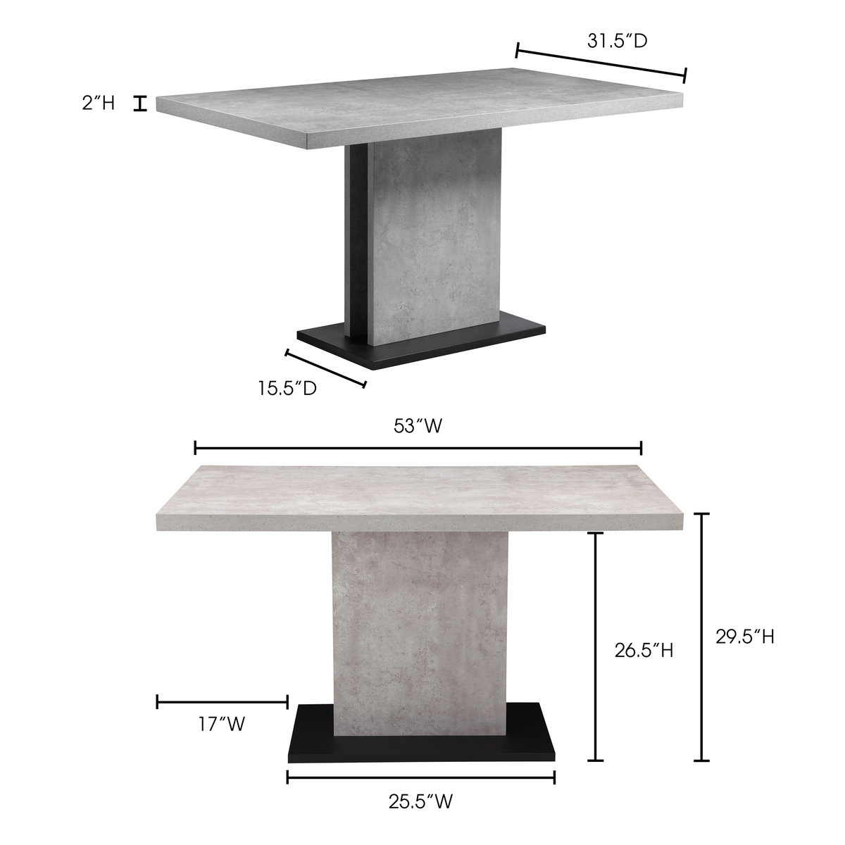 Hanlon Dining Table Light Grey, by Moe's Home, 53" width x 29.5" height x 31.5" depth View 5