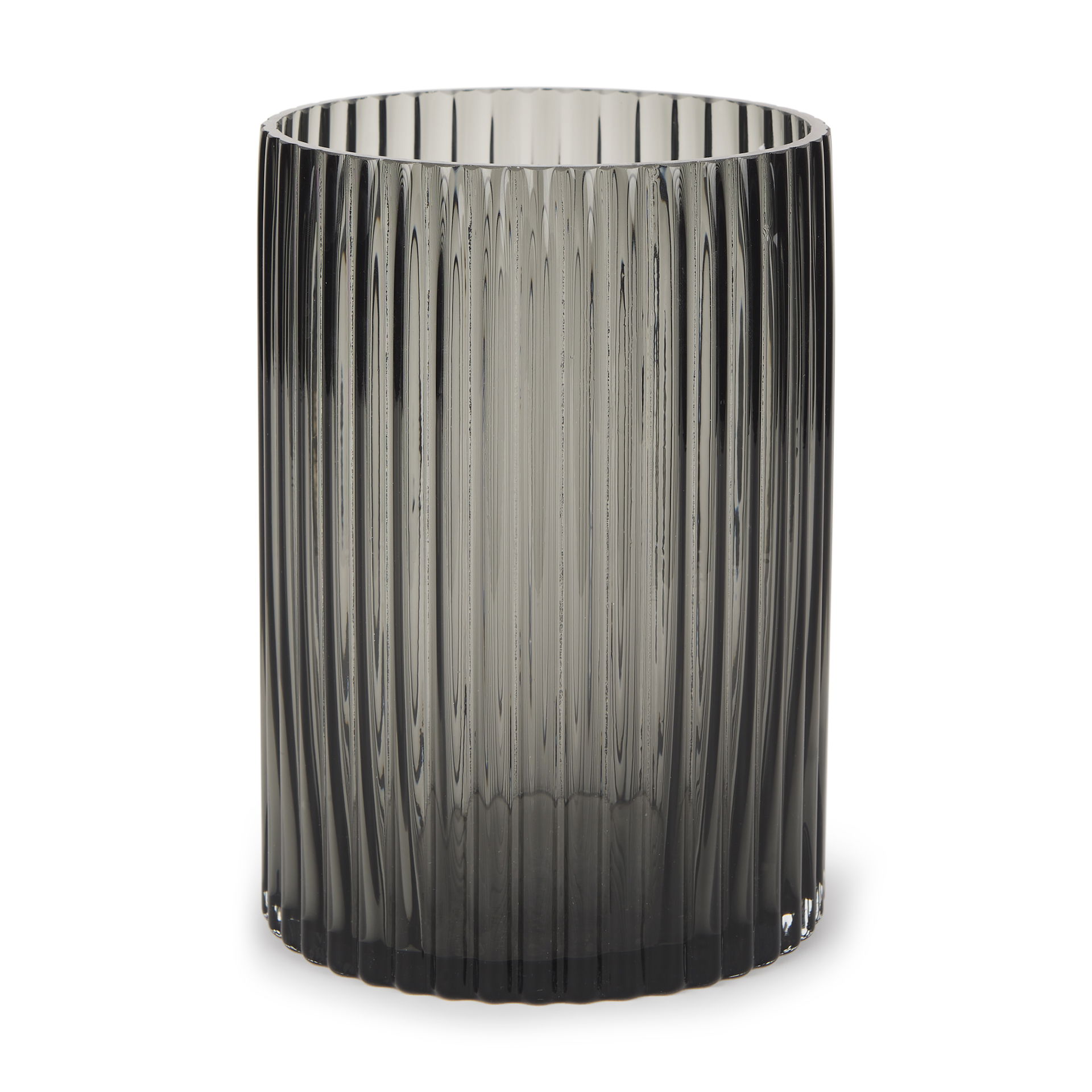 Dawn 8' Ribbed Smoke Gray Glass Vase, by Mercana, 5.59" length x 5.59" width x 8.27" height View 1
