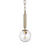 Britton Gold Metal with Clear Glass Globe 1-Light Pendant Light, by Mercana, 5.91" length x 5.91" width x 13.78" height thumbnail 1